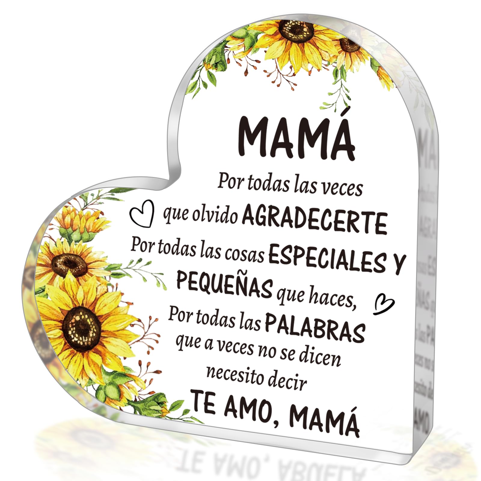 SUEHHYY Birthday Gifts for Mom in Spanish, Regalos para Mam   Cumpleaos, Acrylic Heart Sign Paperweight Presents, Christmas Moth