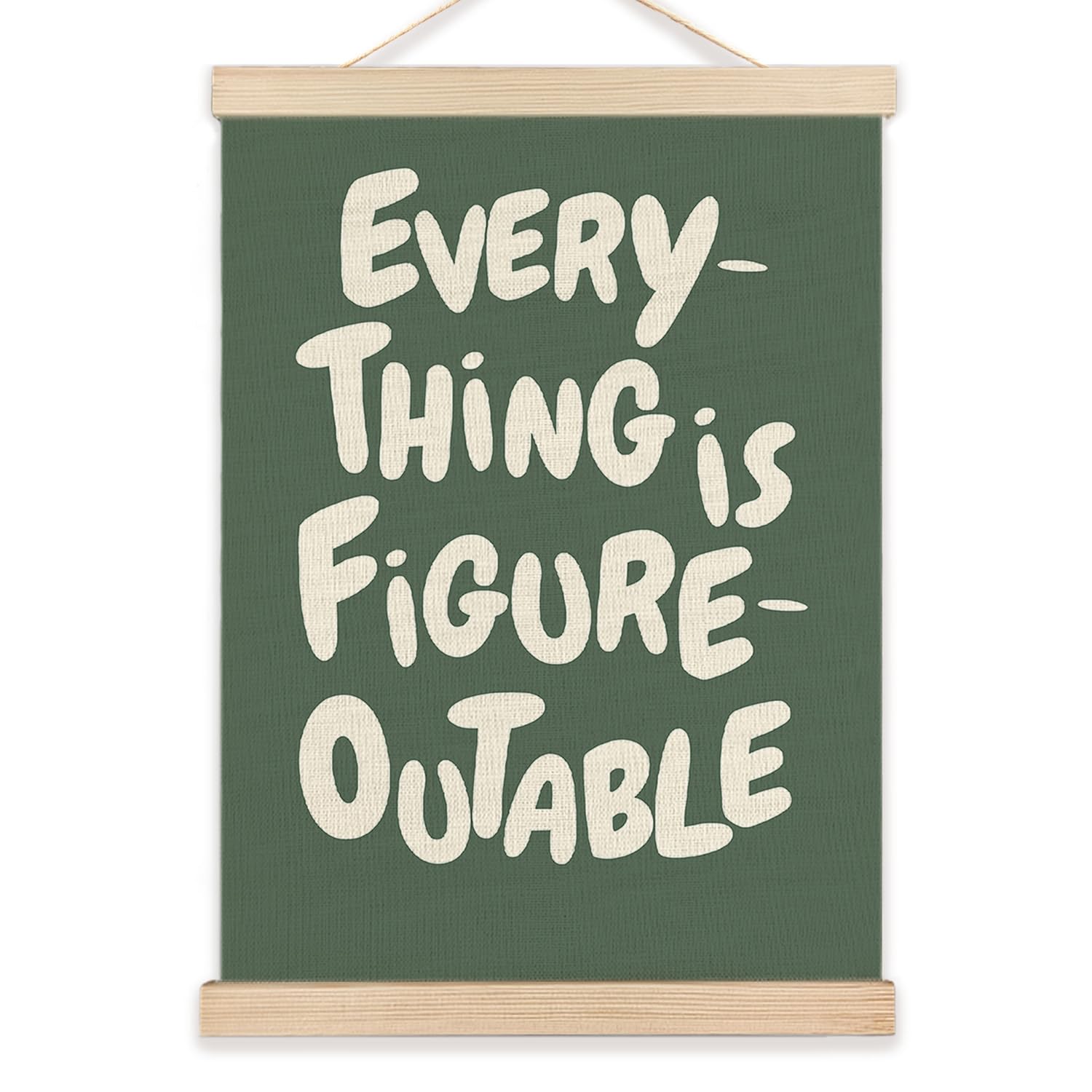 Lzyrf Everything Is Figureoutable Inspirational Wall Art Poster Framed, Retro Green Positive Affirmations Canvas Prints Wall Dec