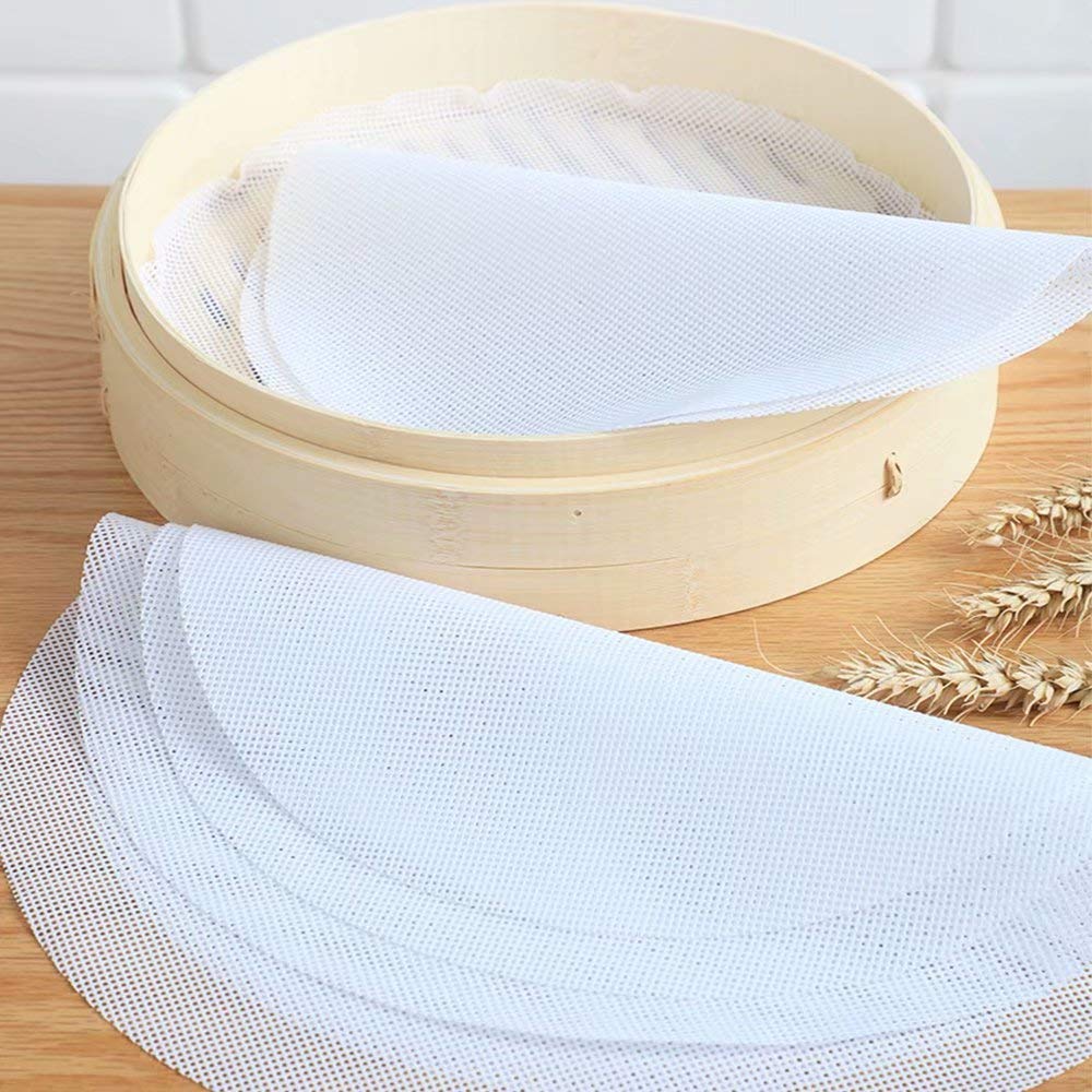 Melostu Reusable Silicone Steamer Mat, 10 inch, Non-stick, Double Side, Easy to Clean, Round, 6 Pack, White