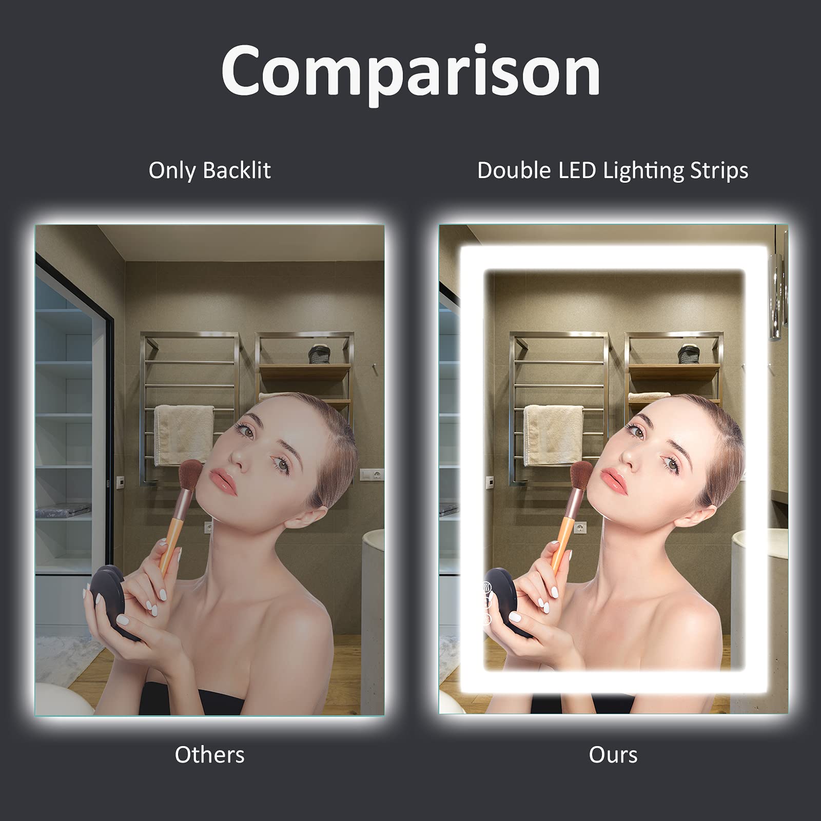 Amorho LED Bathroom Mirror 36''x 36'' with Front and Backlight  Stepless Dimmable Wall Mirrors with Anti-Fog  Shatter-Proof  Memory  3 Colors  Double LED Vanity Mirror