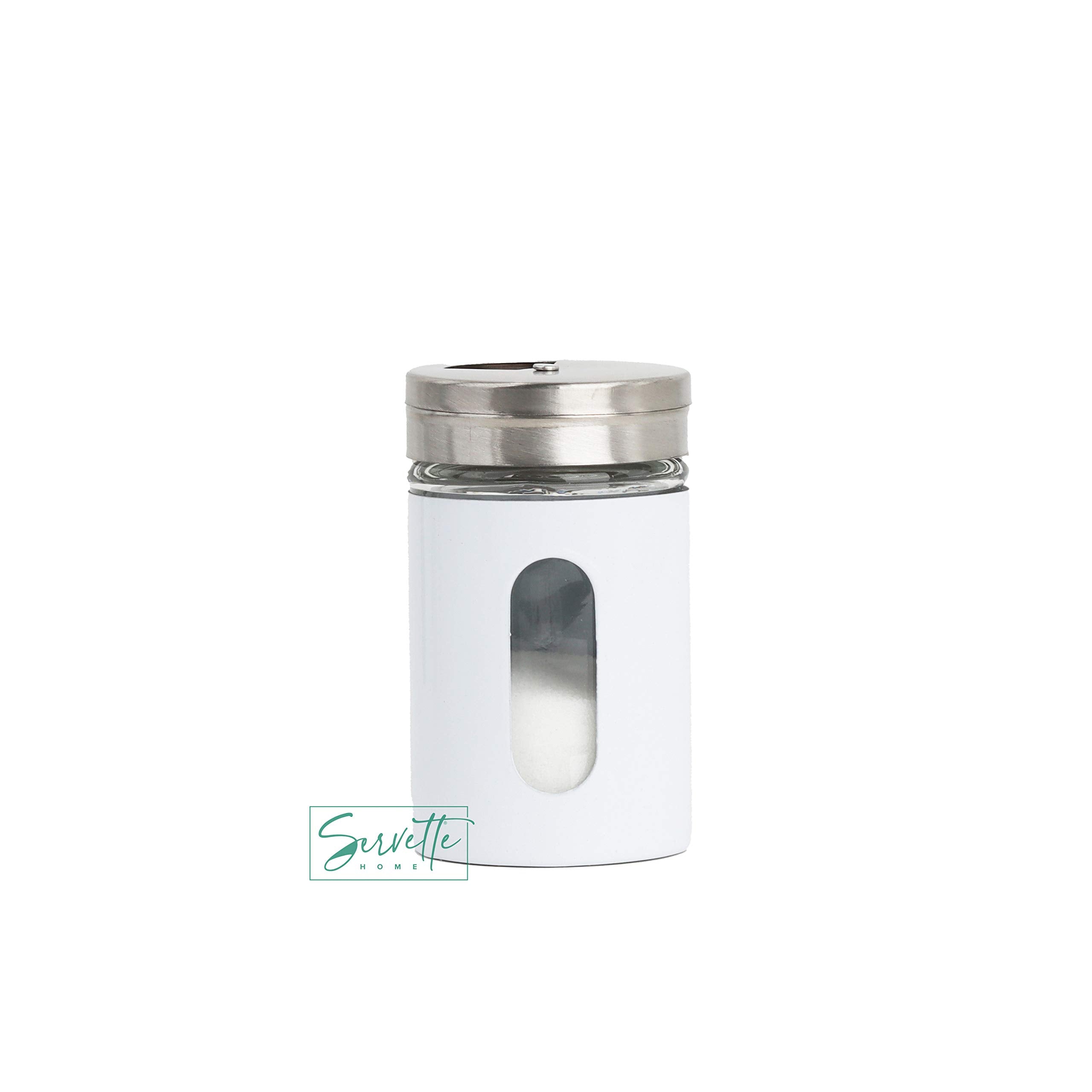 White Salt Pepper Shakers Retro Spice Jars Glass - Set Of 2