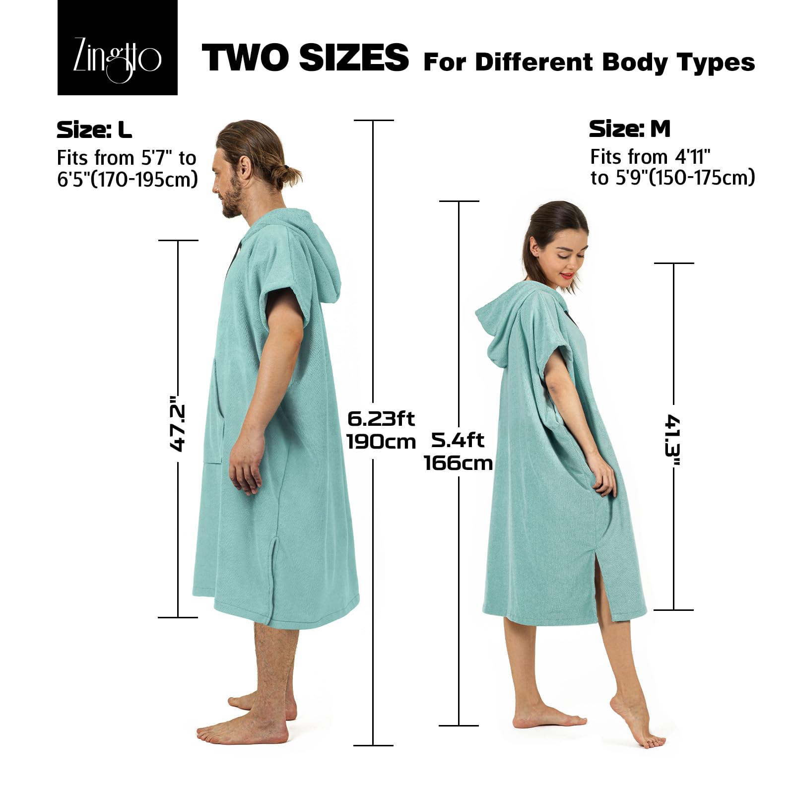 Zingtto Surf Poncho Changing Robe Extra Large Thick Towel Poncho For Men Women With Hood Pocket For Beach Swimming, 41''X33'', T