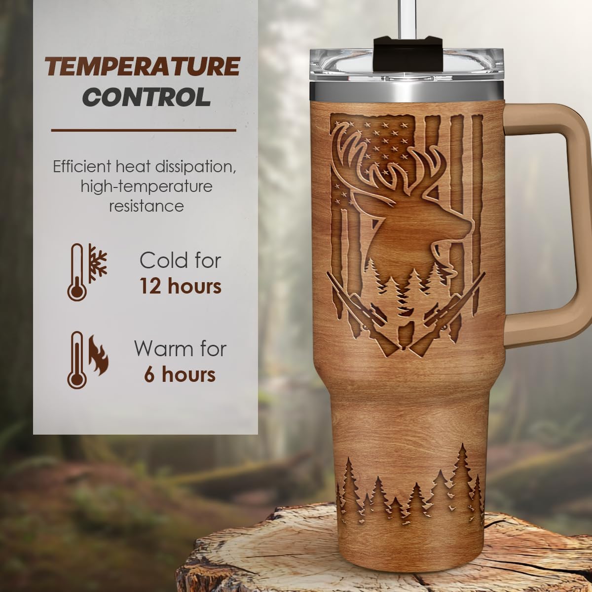 SANDJEST Hunting Tumbler Gift for Men, 40oz Stainless Steel Insulated Coffee Tumbler With Lid & Straw, Travel Cup Gift for Dad H
