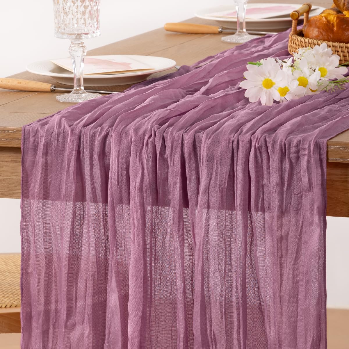 MLMC Purple Table Runner 10ft Sheer Gauze Cheesecloth Valentines Table Runner 35x120 Inches Sheer Cheese Cloth Centerpiece for Q