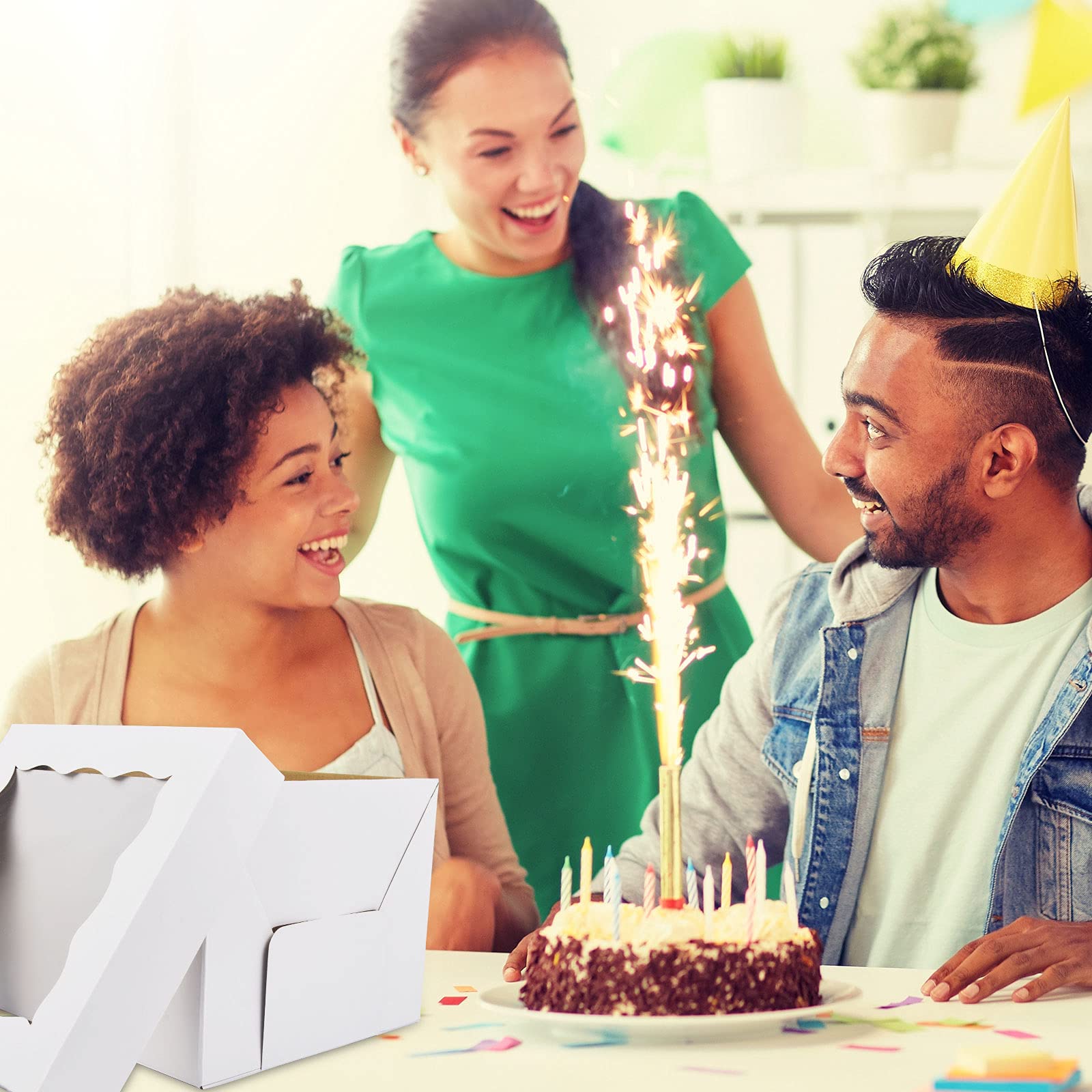 Kbg Cake Boxes 10Pcs 10X10X10 Inches With Window Tall Cake Box For Tier Cakes For Wedding Birthday Transport,Sturdy White Bakery