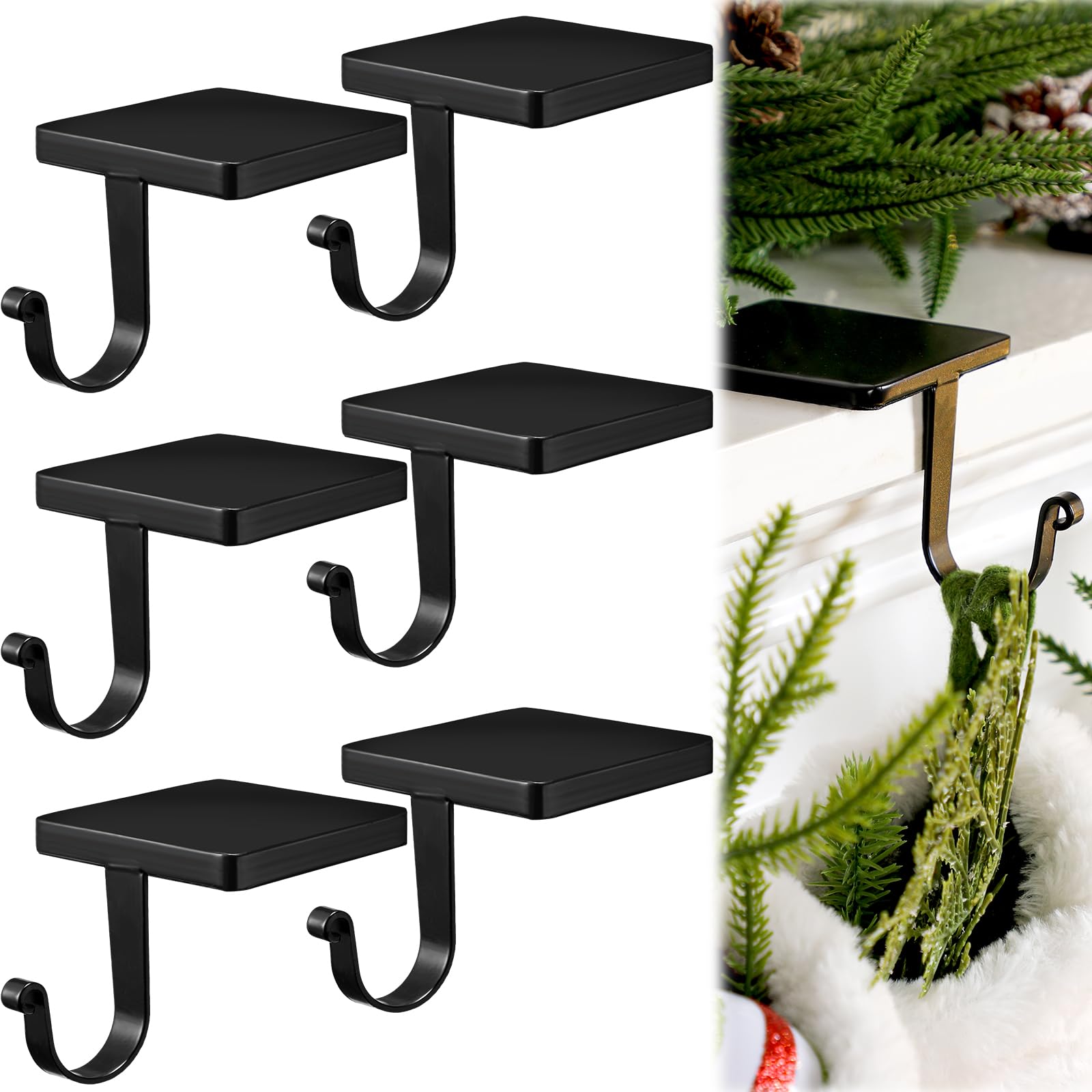 Tandefio 4 Pcs Christmas Stocking Holders Mantel Stocking Hangers Heavy Duty Metal Stocking Hooks for Mantle Weighted Stocking H