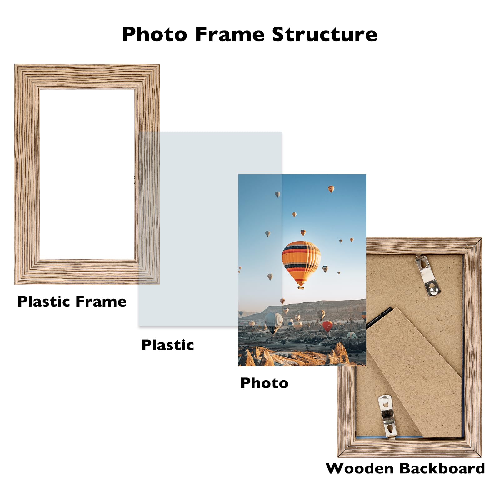 JCJMY 3x5 Picture Frame for Tabletop, 3 x 5 Photo Frame with Shatter Resistant Plexiglass, Sturdy 3 by 5 Poster Frame, Rustic Br