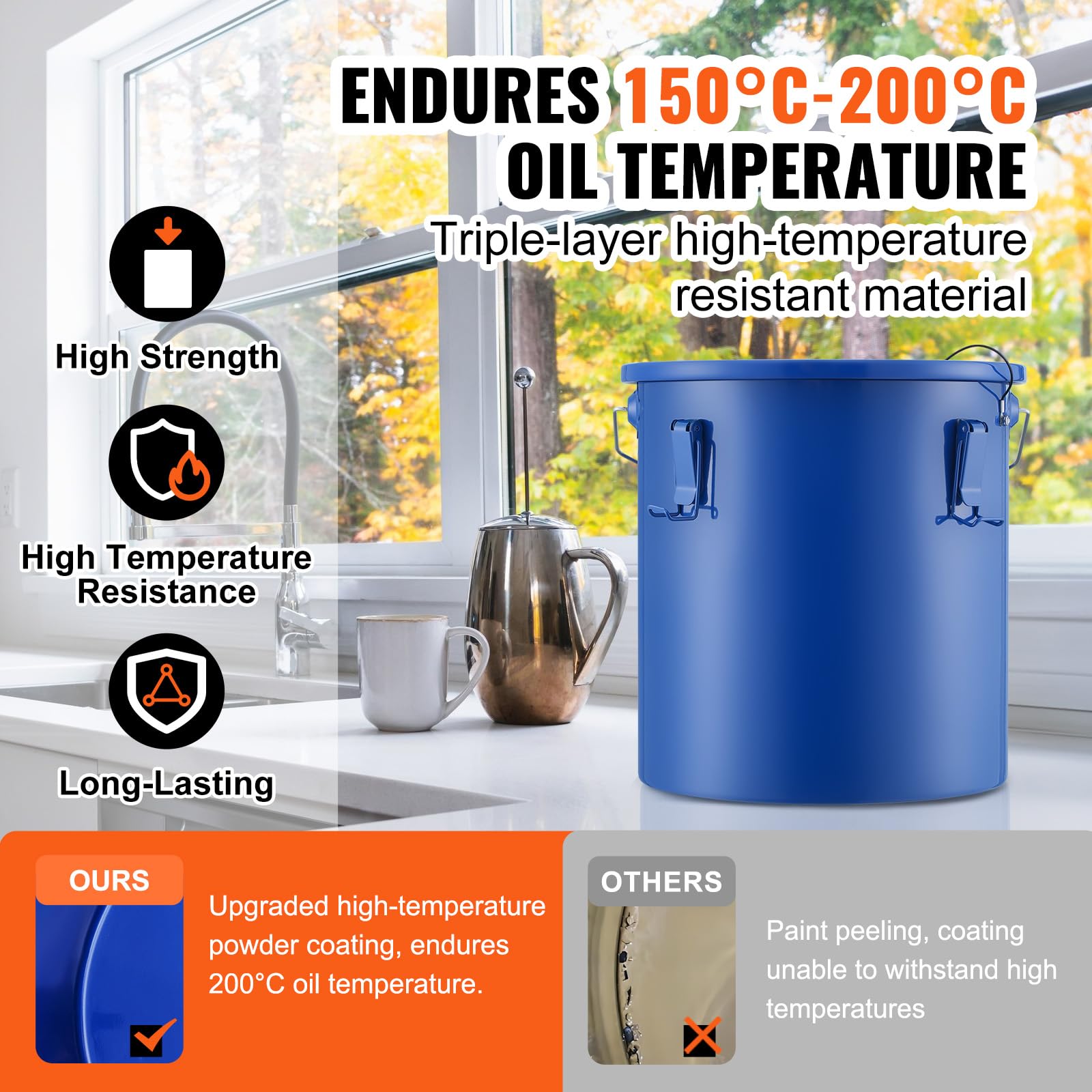 Vevor Fryer Grease Bucket, 6 Gal Oil Disposal Caddy Carbon Steel Fryer Oil Bucket With Rust-Proof Coating, Oil Transport Contain