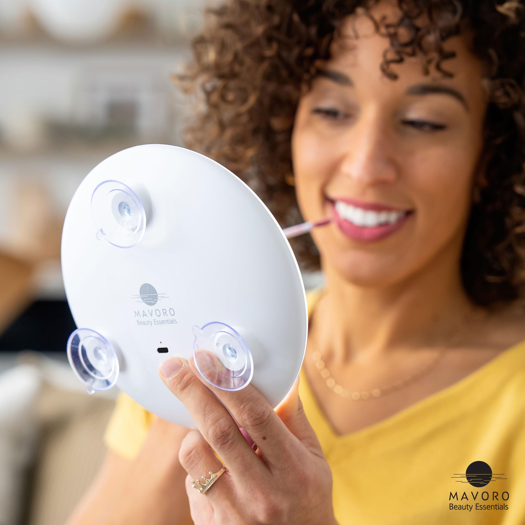 Mavoro Triple Suction Cup Magnifying Mirror With Light | Rechargeable | Magnified 10X Mirror Backlit Led Mirror. Compact, Portab