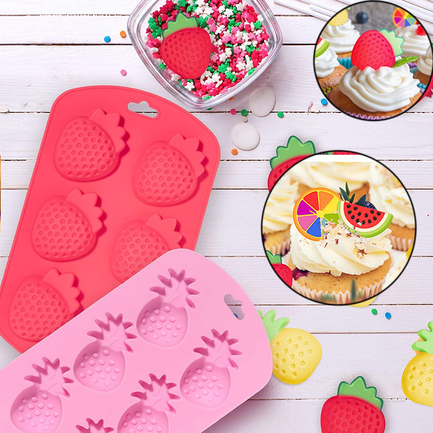 Cestony 4 Pieces 3D Fruit Shaped Silicone Molds Pineapple Orange Watermelon Strawberry Used For Diy Cake Biscuit Soap Sugar Pudd
