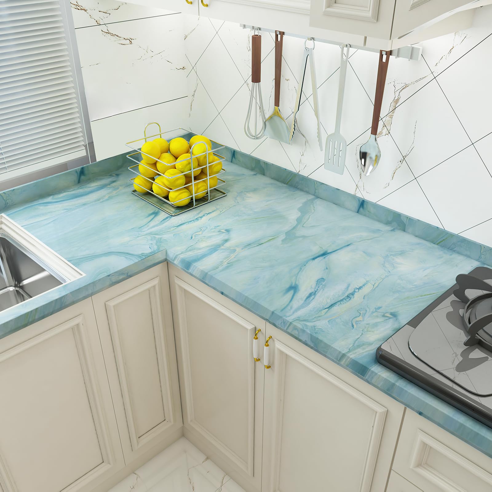 Bumoo Blue Gold Marble Wallpaper 16''    472'' Granite Peel And Stick Contact Paper Self Adhesive Waterproof Removable Modern Na