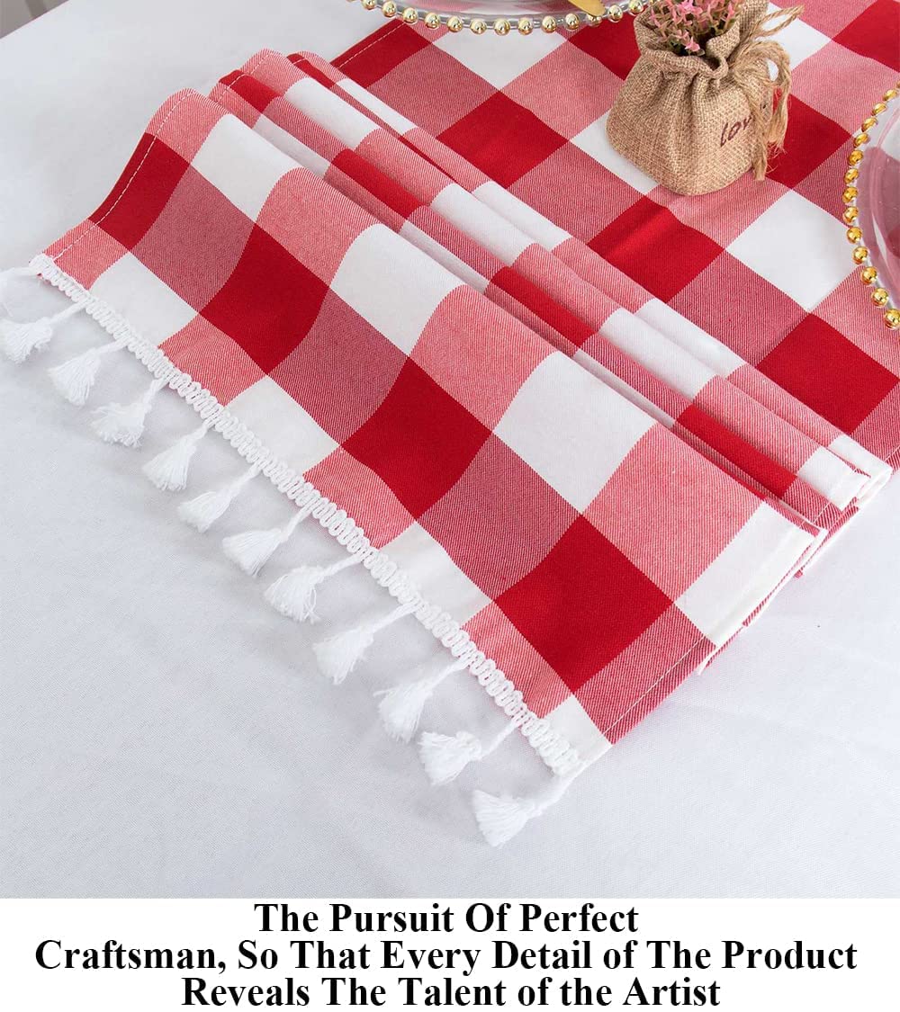 Partisout Buffalo Check Table Runner 72 Inch Red And White Checked Table Runner With Tassel Bluffalo Plaid Table Runners Washabl