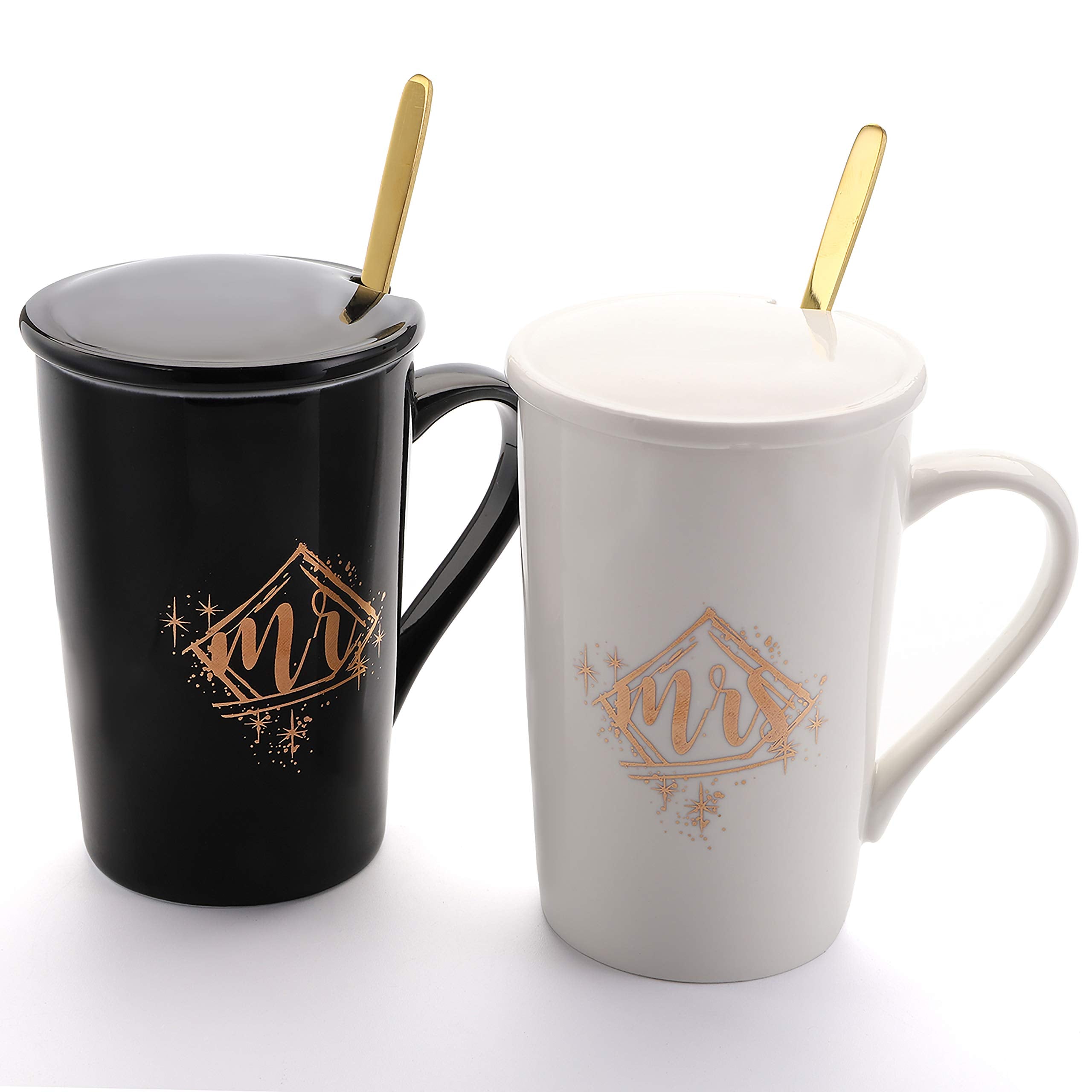 Cedilis Mr And Mrs Coffee Mugs, His Her Mug Set, Ceramic Coffee Mug Gift Set, Wedding Gift For The Couple, Perfect Engagement Br