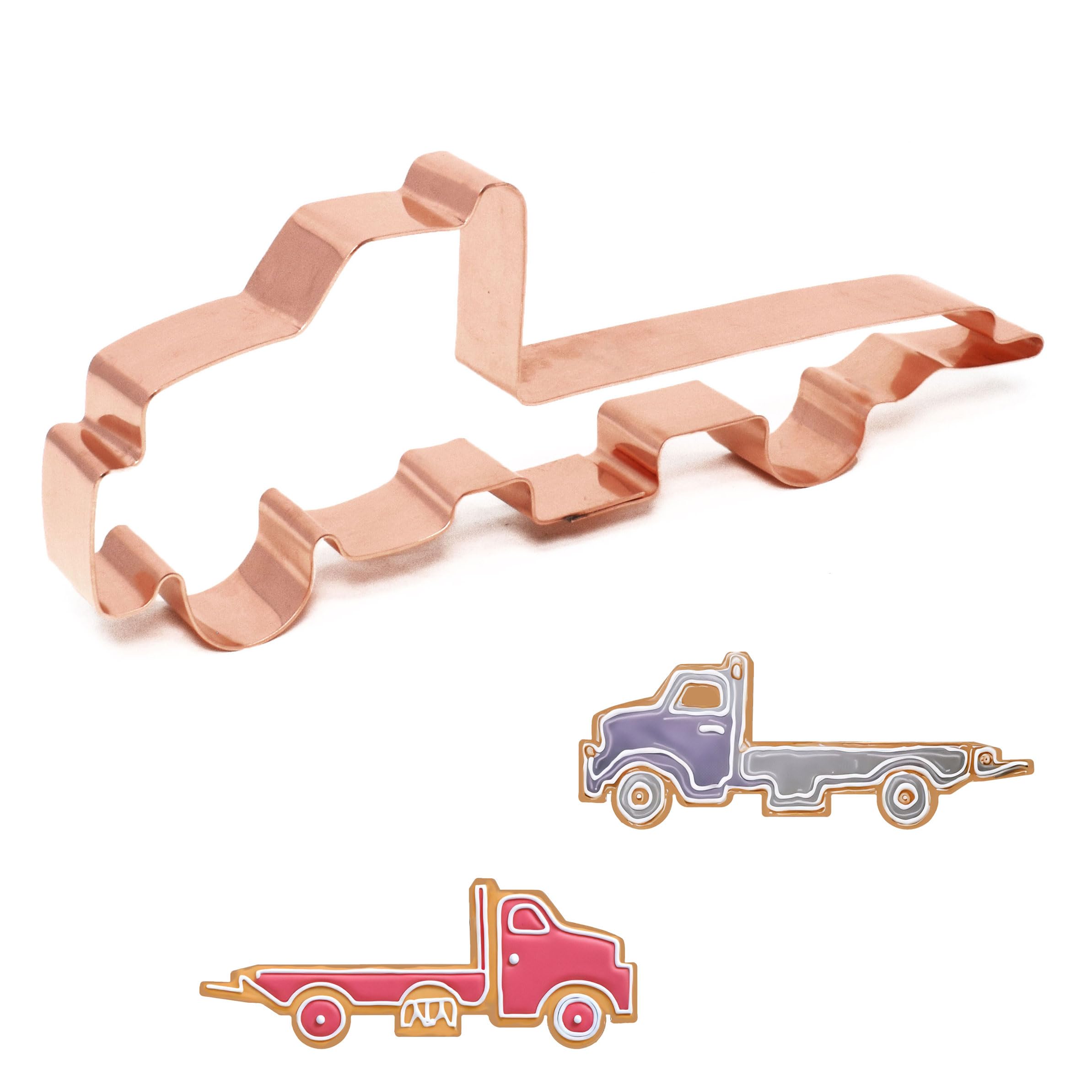 Flatbed Tow Truck Cookie Cutter, 6.75 X 2.25 Inches, Handcrafted Copper By The Fussy Pup