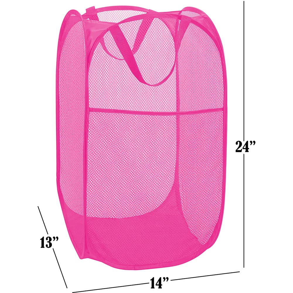 Deluxe Strong Mesh Pop up Laundry Hamper Basket with Side Pocket for Laundry Room  Bathroom  Kids Room  College Dorm or Travel Blush