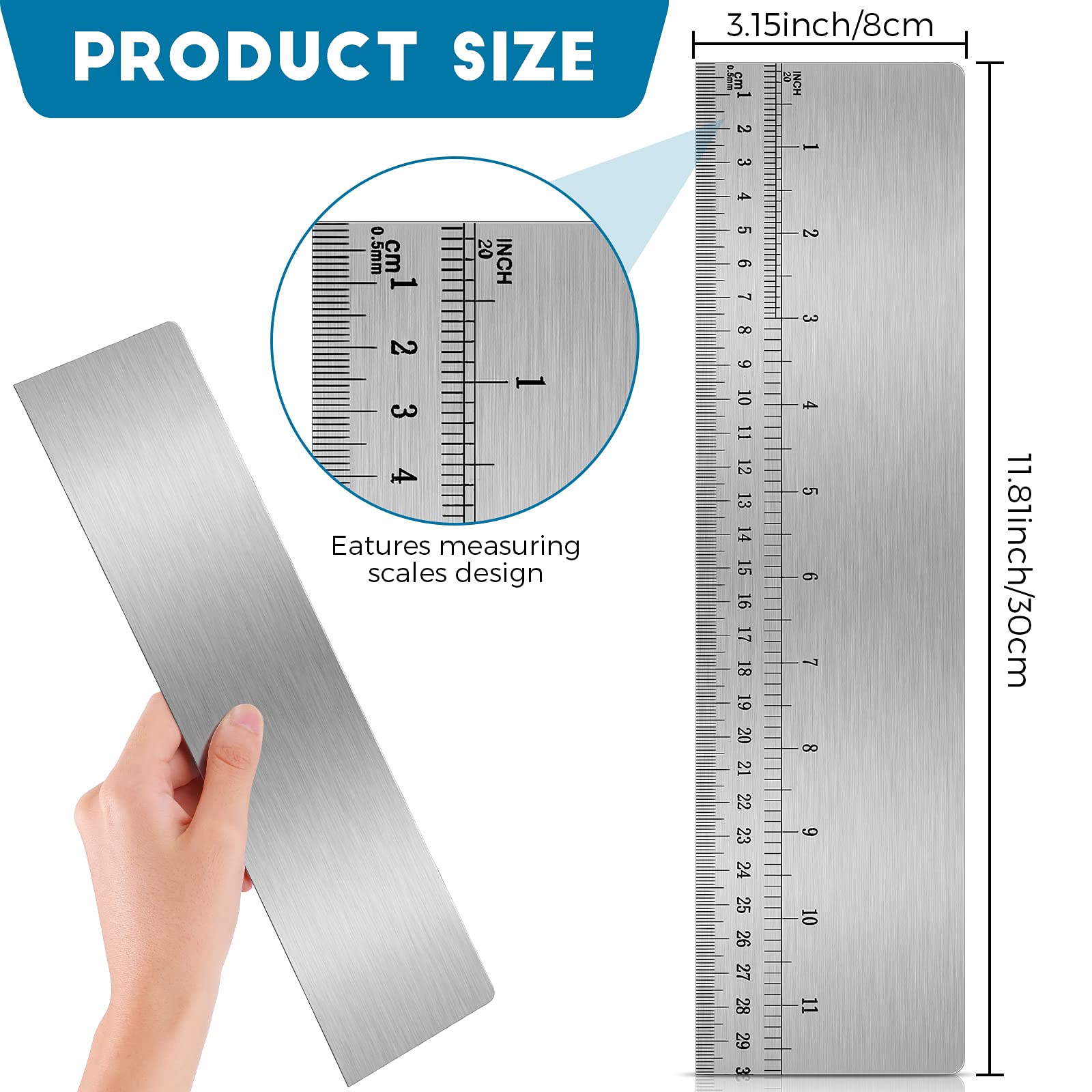 Nuenen 12 Inches Stainless Steel Cake Scraper With Scale Cake Edge Smoother Cake Decorating Comb Baking Scraper Tool For Baking