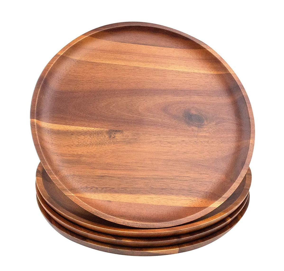 AIDEA Acacia Wood Dinner Plates, 11Inch Round Wood Plates Set of 4, Easy Cleaning & Lightweight for Dishes Snack, Dessert, Unbre