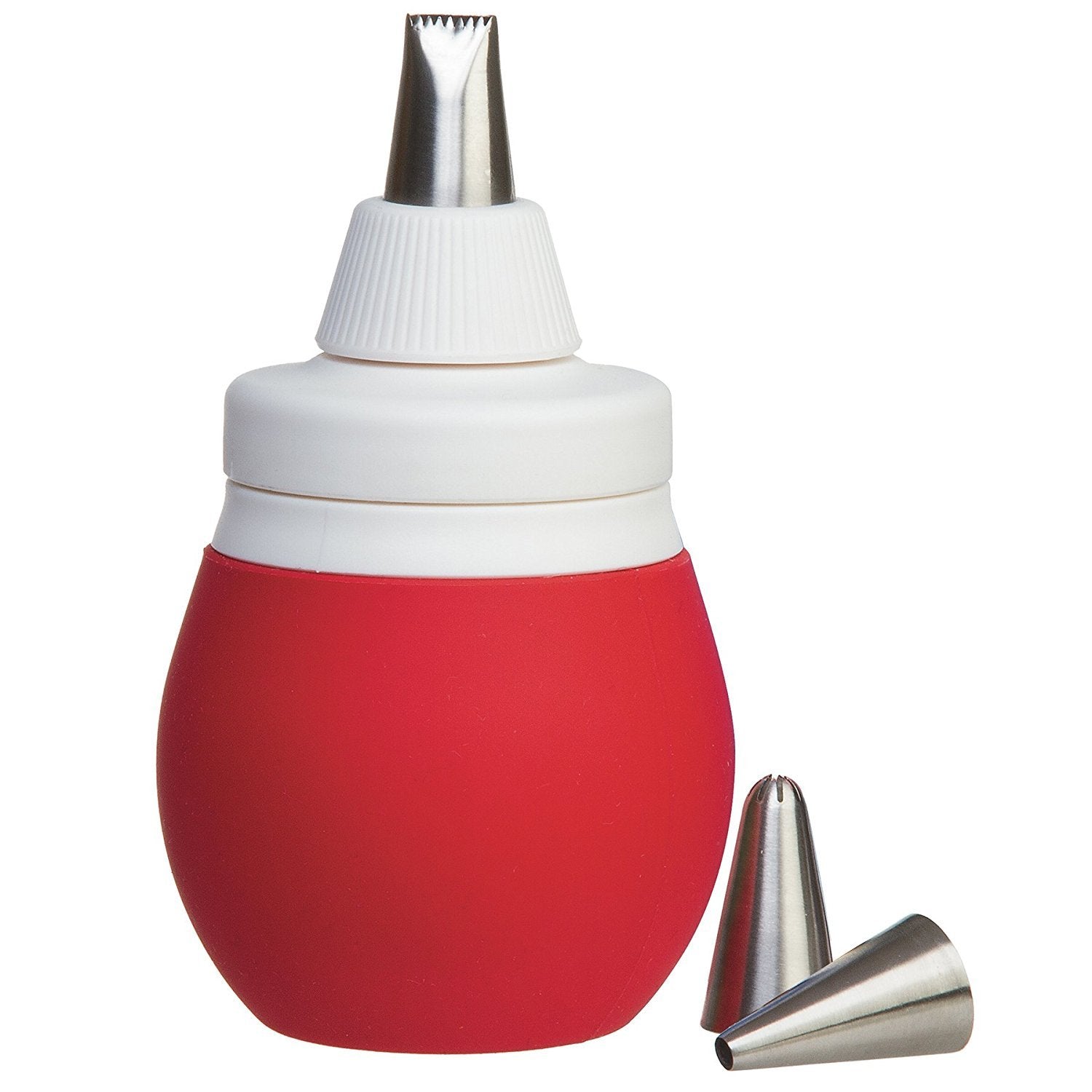 Prepworks By Progressive 4-Piece Frosting Bulb Decorating Kit-With 3 Piping Tips, Red