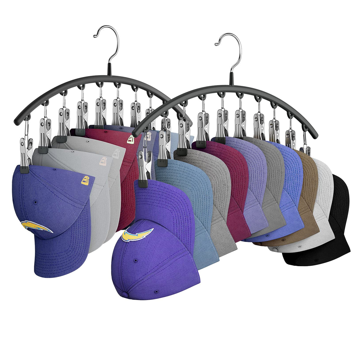 Yecuip Hat Hangers For Closet, Metal Hat Organizer Racks For Baseball Caps 2 Pack Door Hat Racks For Baseball Caps With 10 Large