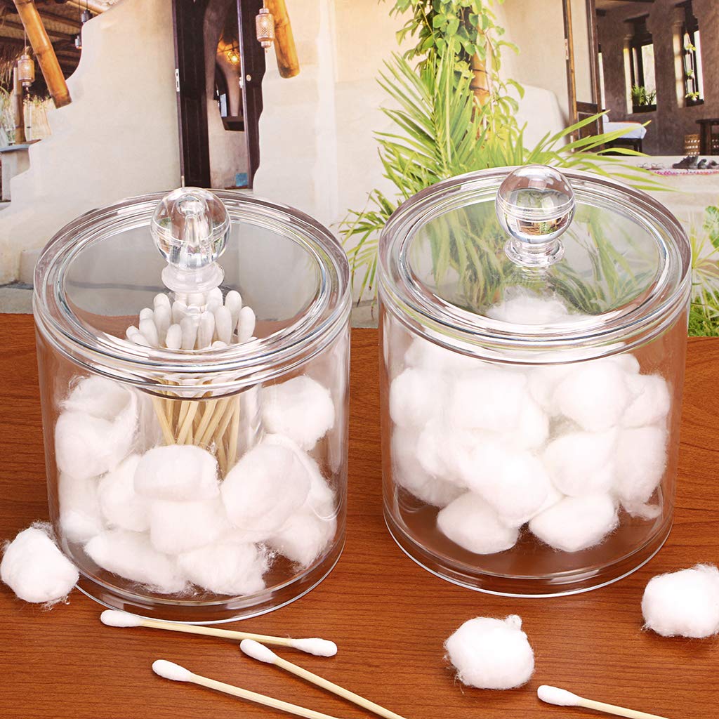 Hipiwe Cotton Ball And Swab Organizer With Lid Apothecary Acrylic Jar Makeup Cotton Organizer Bathroom Storage Canister Jar For