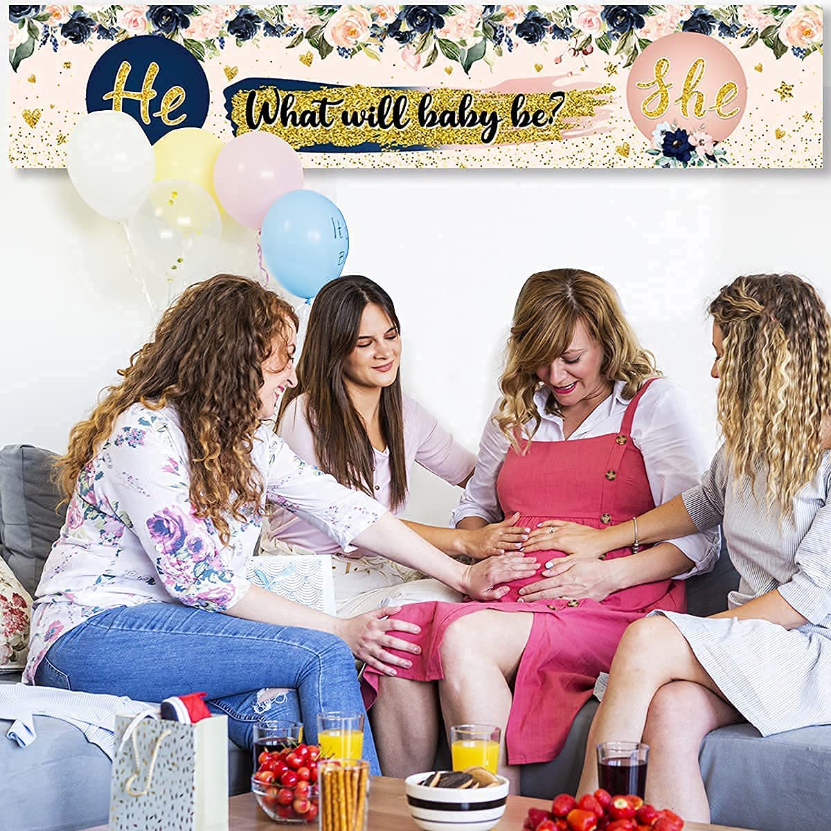 Gender Reveal Decorations, He Or She Gender Reveal Banner Large He Or She Baby Shower Yard Sign Photo Booth Props For Gender Rev