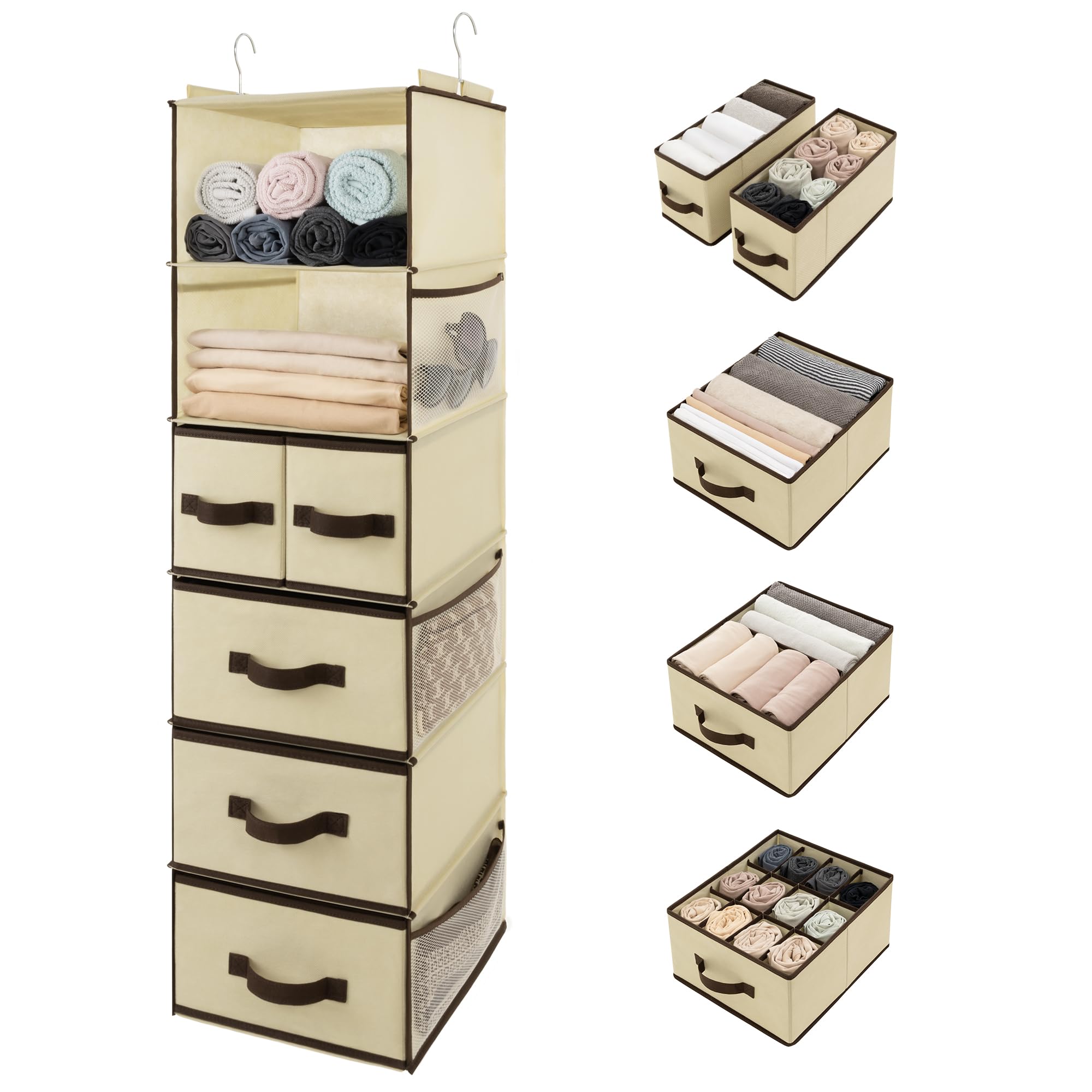 Granny Says Hanging Closet Organizers And Storage 6 Shelves, Closet Hanging Organizer With 5 Drawers, 6 Side Pockets Hanging Sto