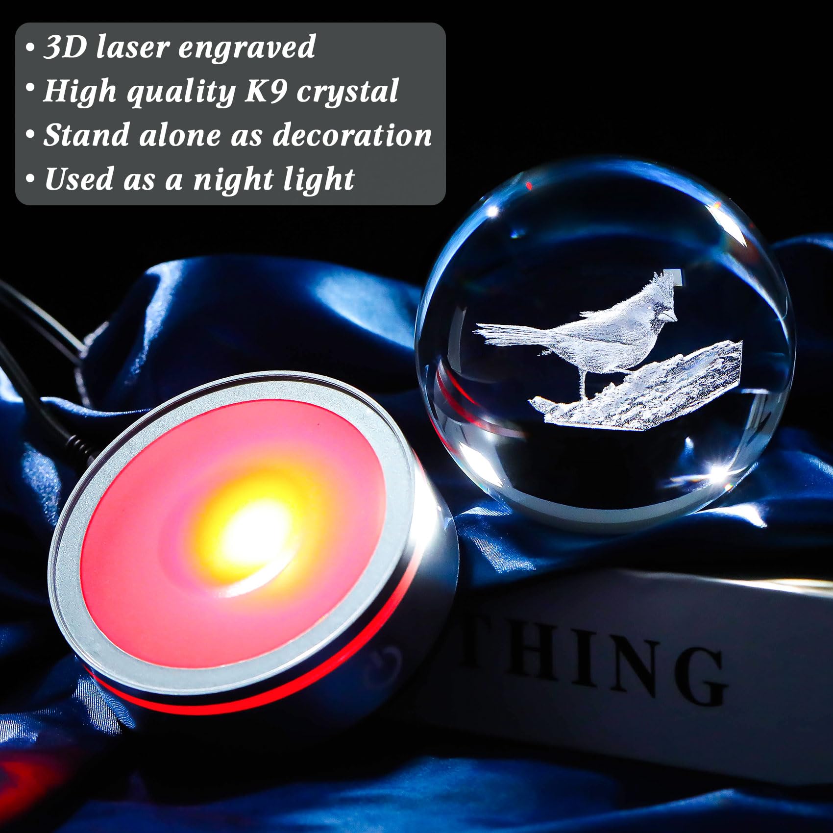 Movdyka 3D Crystal Ball Red Cardinal Gifts for Women Men, Cardinal Memorial Gifts for Loss of Loved One, Laser Engraved Red Bird