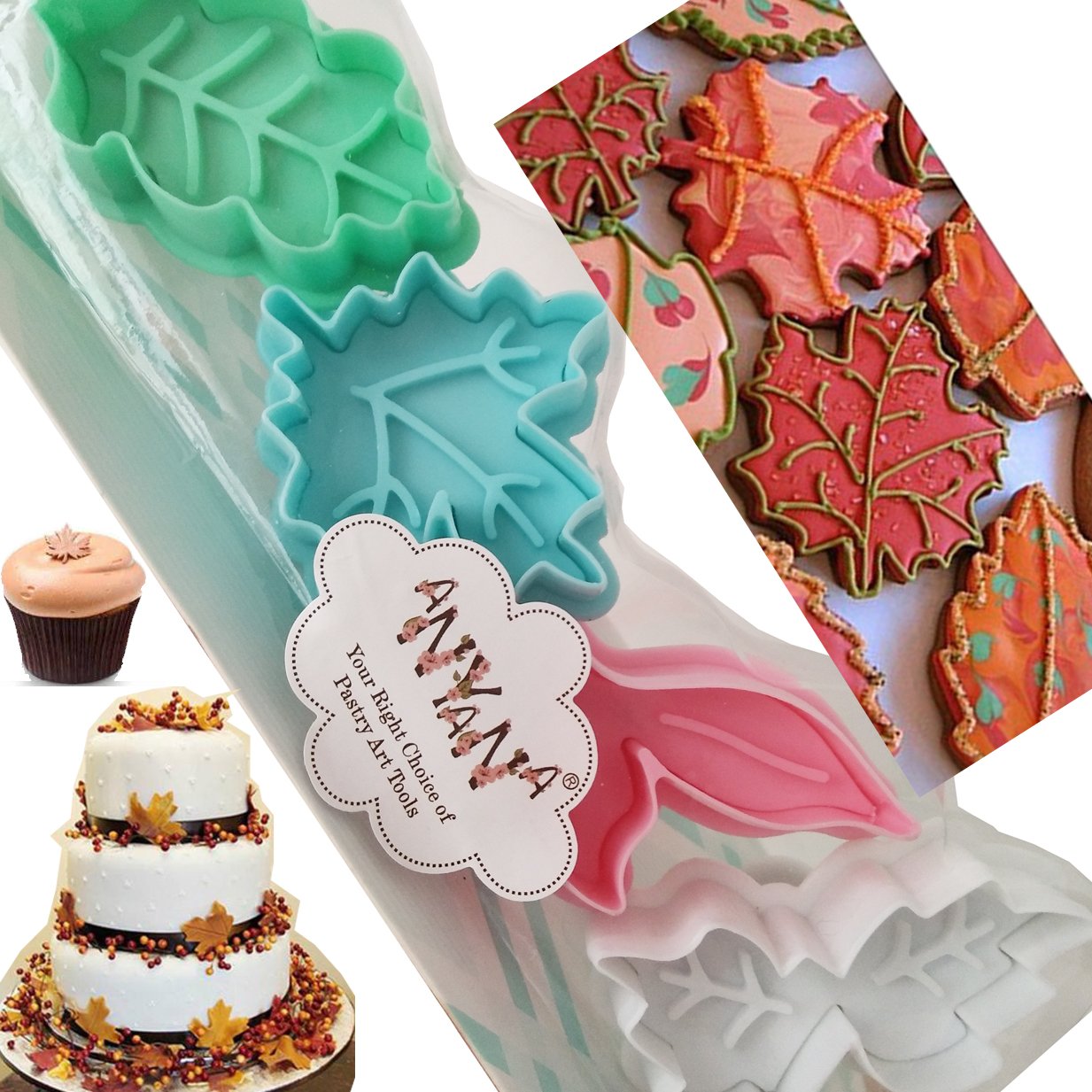 4Pcs Plunger Leaf Cookie Press Cutters Biscuit Mold Cake Decorating Supplies Fondant Embosser Decoration Edible Anyana Baking St