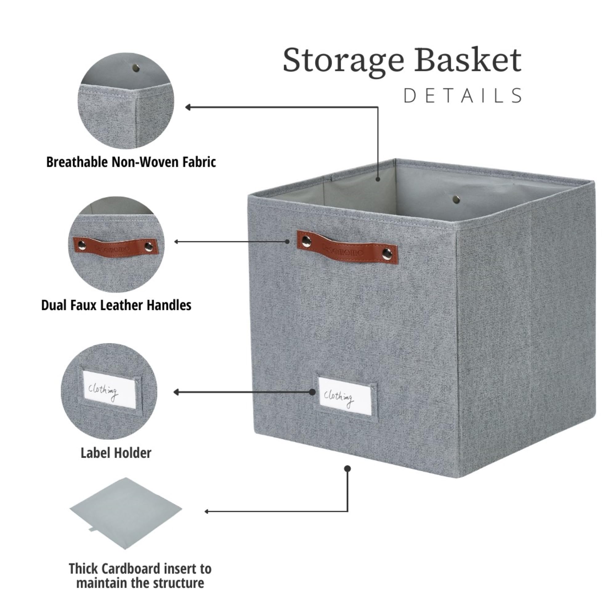 Decomomo Storage Bins | Cube Storage Bin With Label Holders, Fabric Storage Cubes For Organizing Shelves Closet Toy Clothes (11'