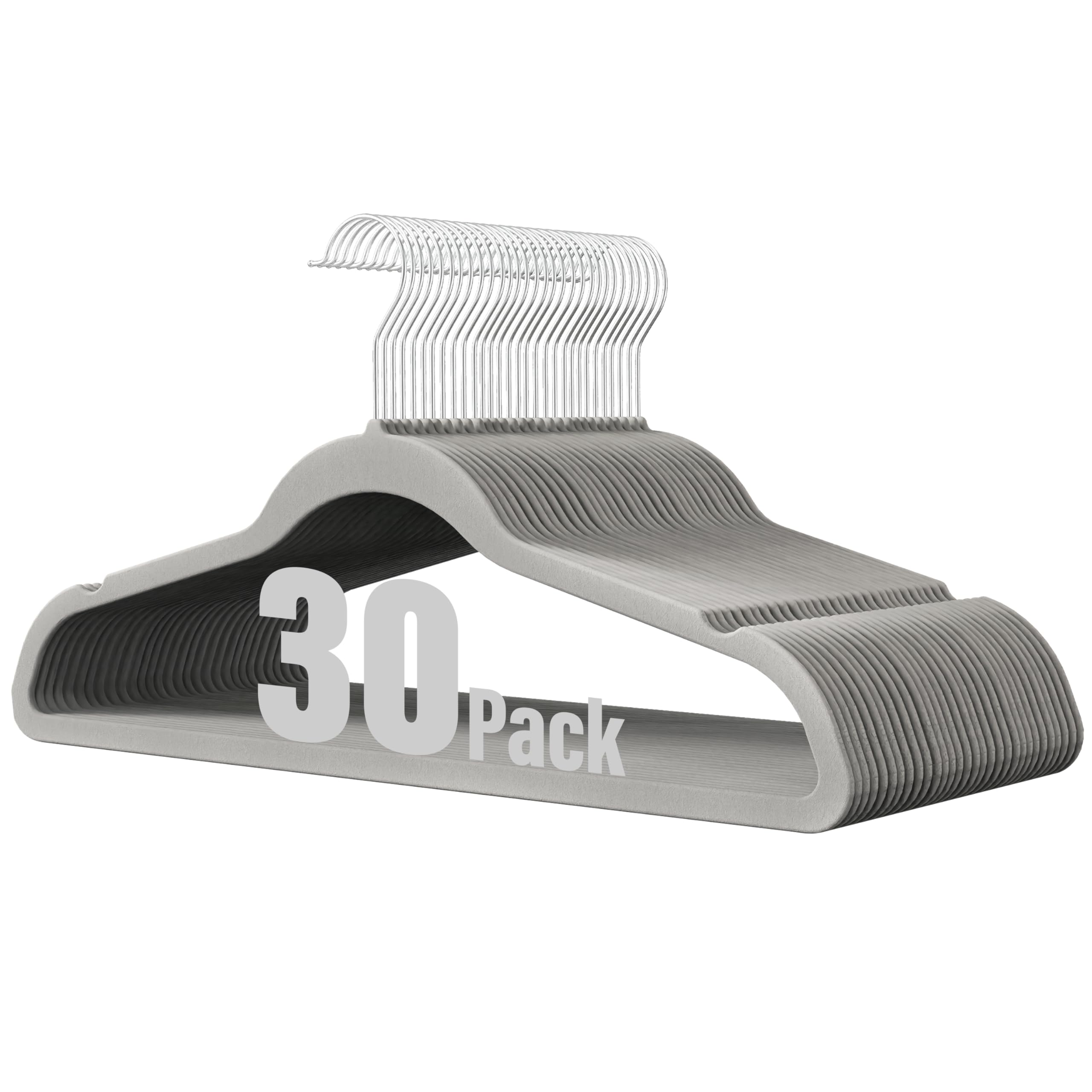 Healsmart 30 Pack Heavy Duty Velvet Hangers, Non-Slip Flocked Felt Hangers With Shoulder Notches, Hangers For Coats, Pants And D