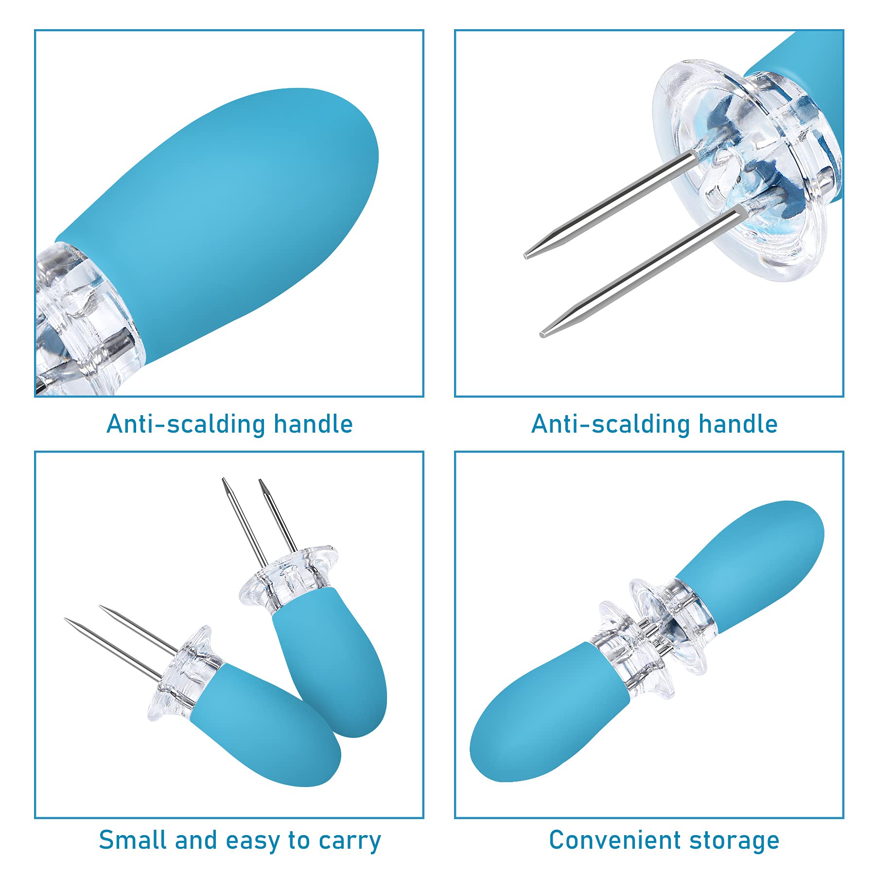 Augsun 18 Pcs Stainless Steel Corn Cob Holders With Silicone Handle & Convenient Butter Spreading Tool