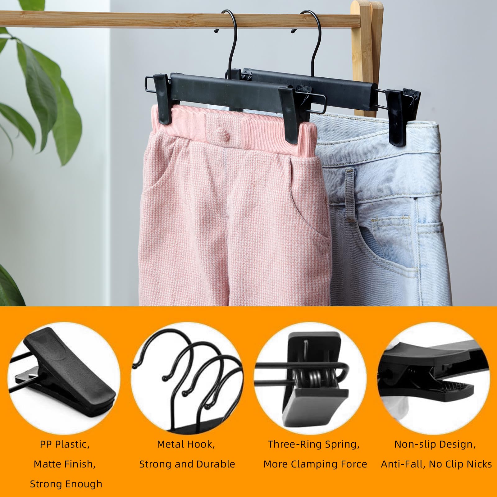 Northern Brothers 20 Pack Pants Hangers, Clothes Pants Hangers Black Pant Hangers For Pants Plastic Clip Hangers Trouser Hangers