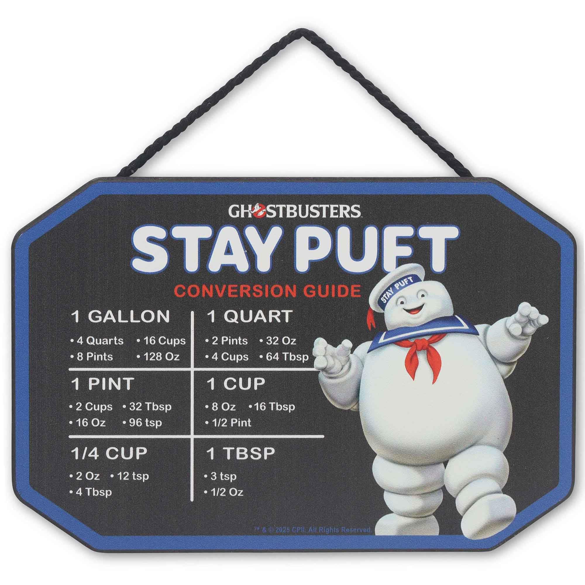 Ghostbusters Stay Puft Hanging Wood Measuring Sign - Fun Marshmallow Man Kitchen Conversion Chart for Home