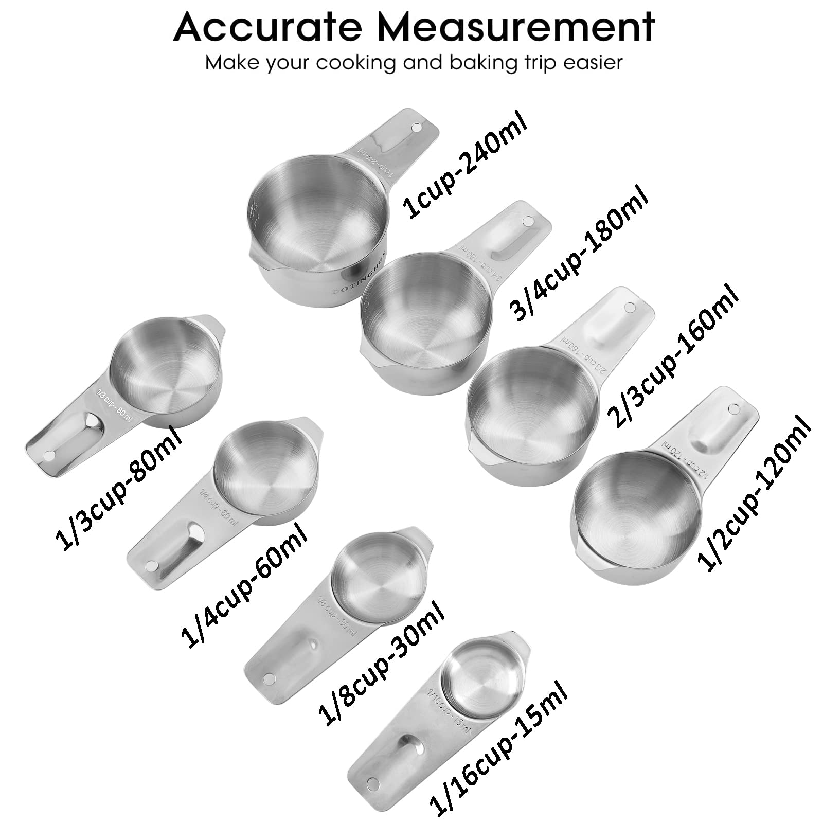 Dotinghux 8 Pcs Stainless Steel Measuring Cups Set, Kitchen Measuring Cup For Cooking And Baking