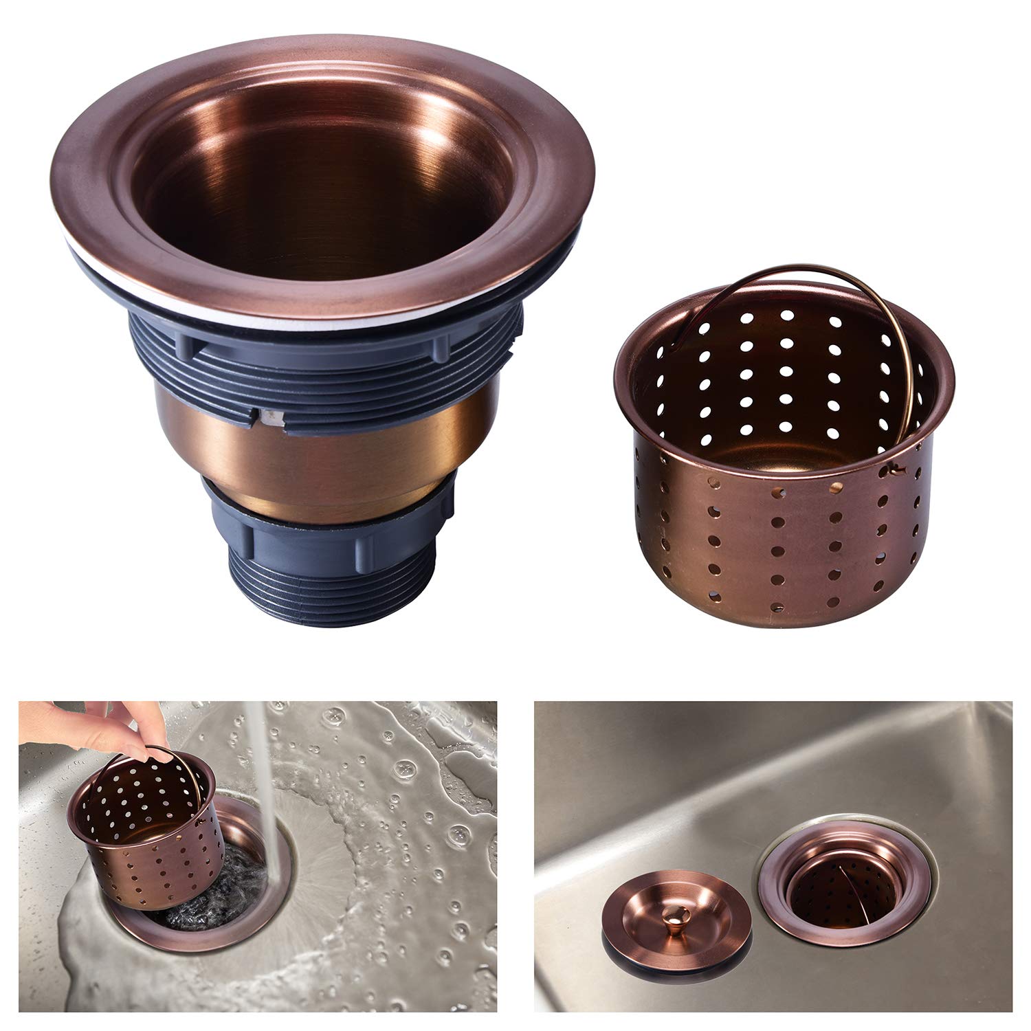 Kone 3/1-2 Inch Sink Drain Assembly Antique Copper Kitchen Sink Drain Kit Copper Stainless Steel Sink Basket Strainer Rubber Sto