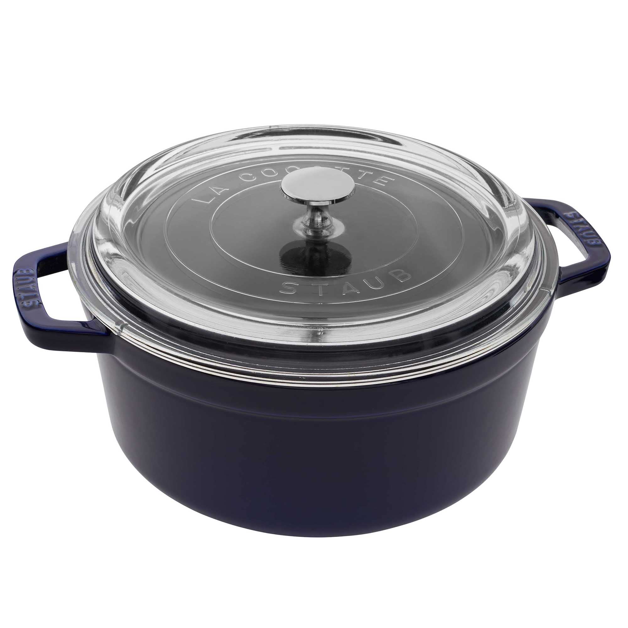 Staub Cast Iron 4-Qt Round Cocotte With Glass Lid - Dark Blue