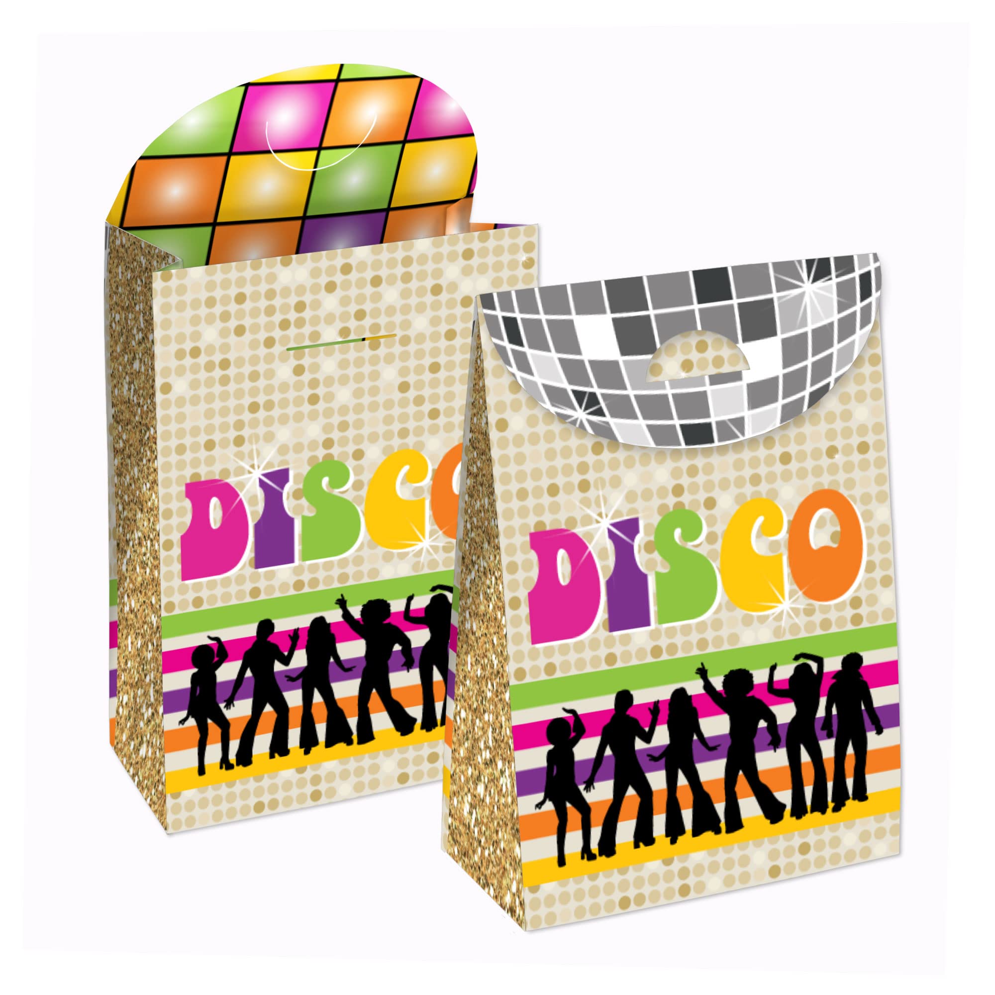 Big Dot Of Happiness 70S Disco - 1970S Disco Fever Gift Favor Bag - Party Goodie Boxes - Set Of 12