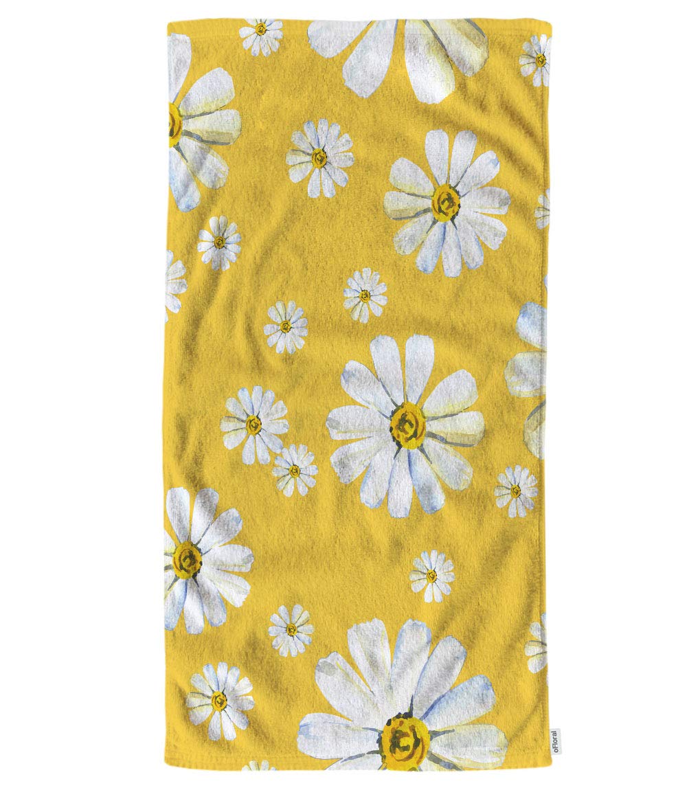 Ofloral White Daisy Chamomile Flower Hand Towels Cotton Washcloths,Watercolor Yellow Floral Garden Botanical Plant Soft Towels F