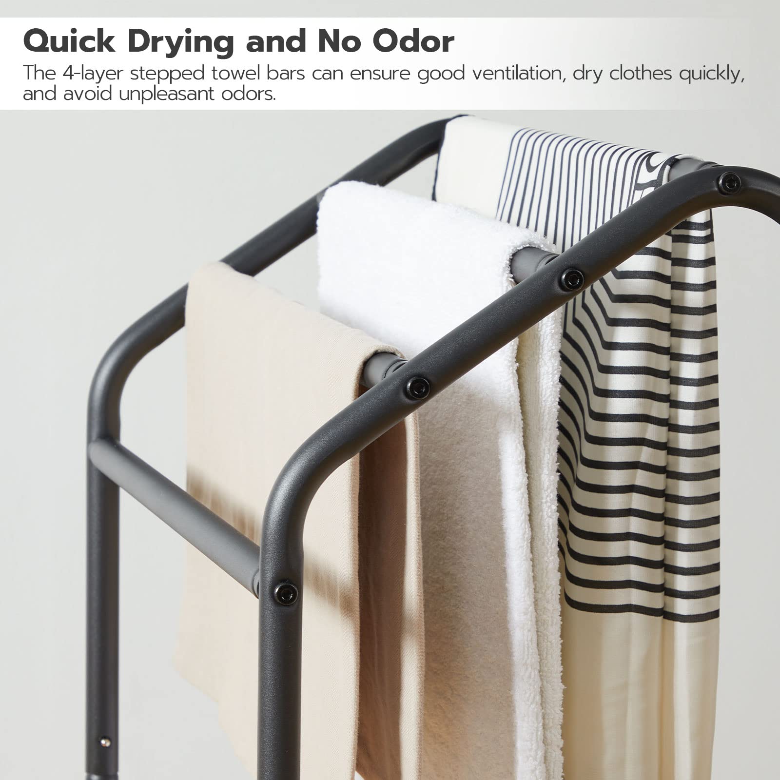 Hoobro Freestanding Towel Rack, 4 Tier Blanket Rack Stand, 16.3''L X 11.2''W X 31.3''H, Blanket Ladder Holder, Quilt Rack, Dryin