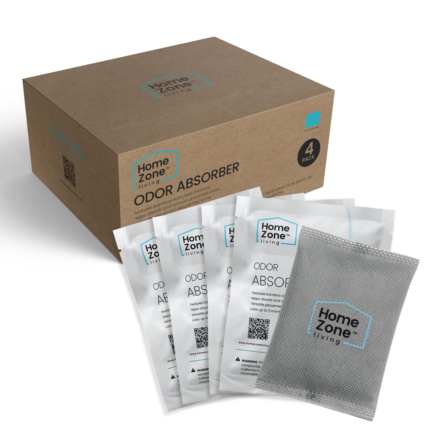 Home Zone Living Cleanaura Deodorizing Bamboo Activated Charcoal Filter Bag Set Of 4