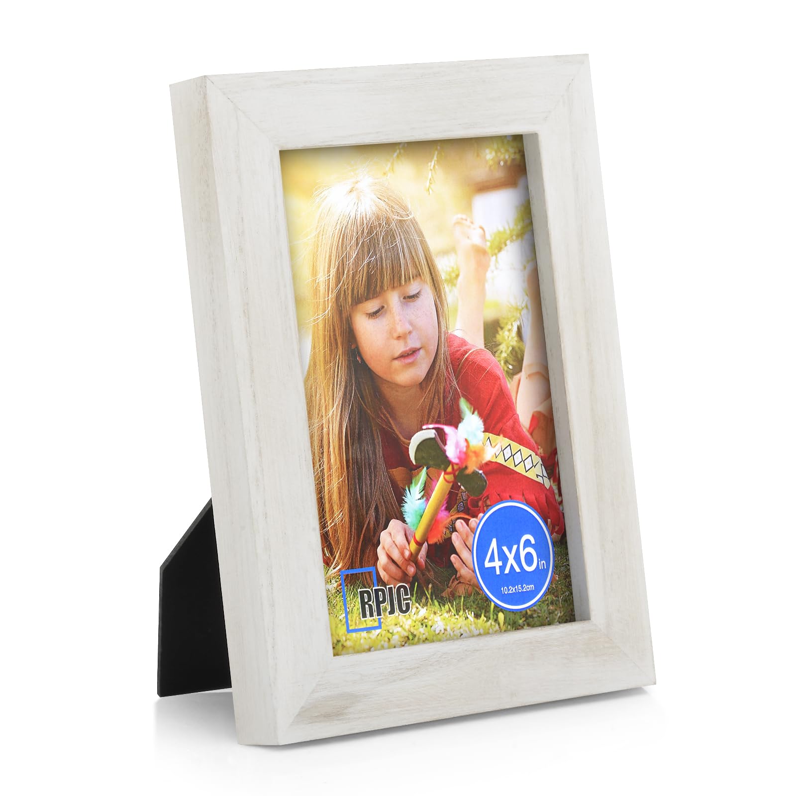 RPJC 4x6 Picture Frames Made of Solid Wood High Definition Glass for Table Top Display and Wall Mounting Photo Frame Rustic Whit