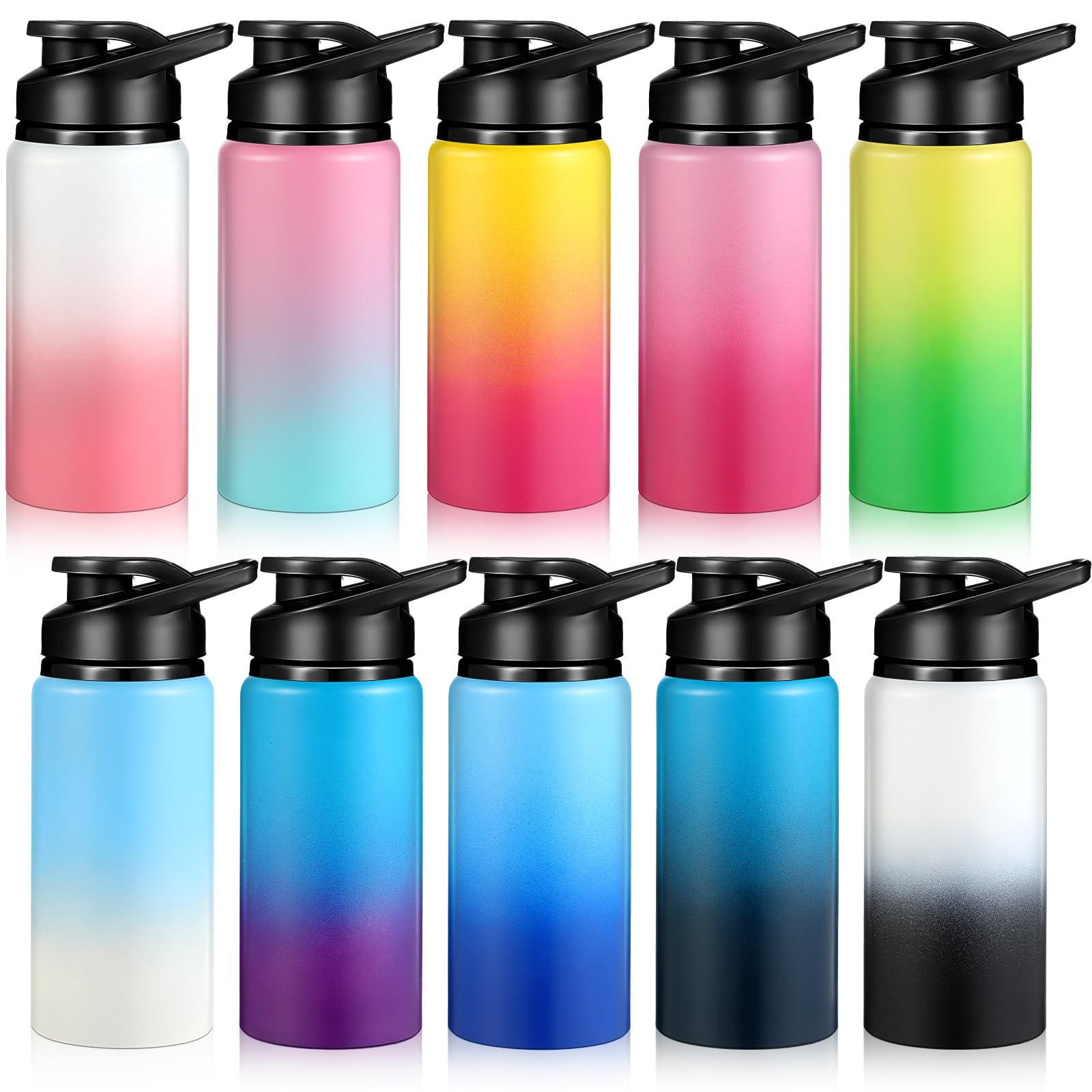 Mimorou 10 Pcs 17oz Reusable Aluminum Water Bottles Bulk Multicolor Outdoor Sports Water Bottles Multipack Travel Bottles for Gy