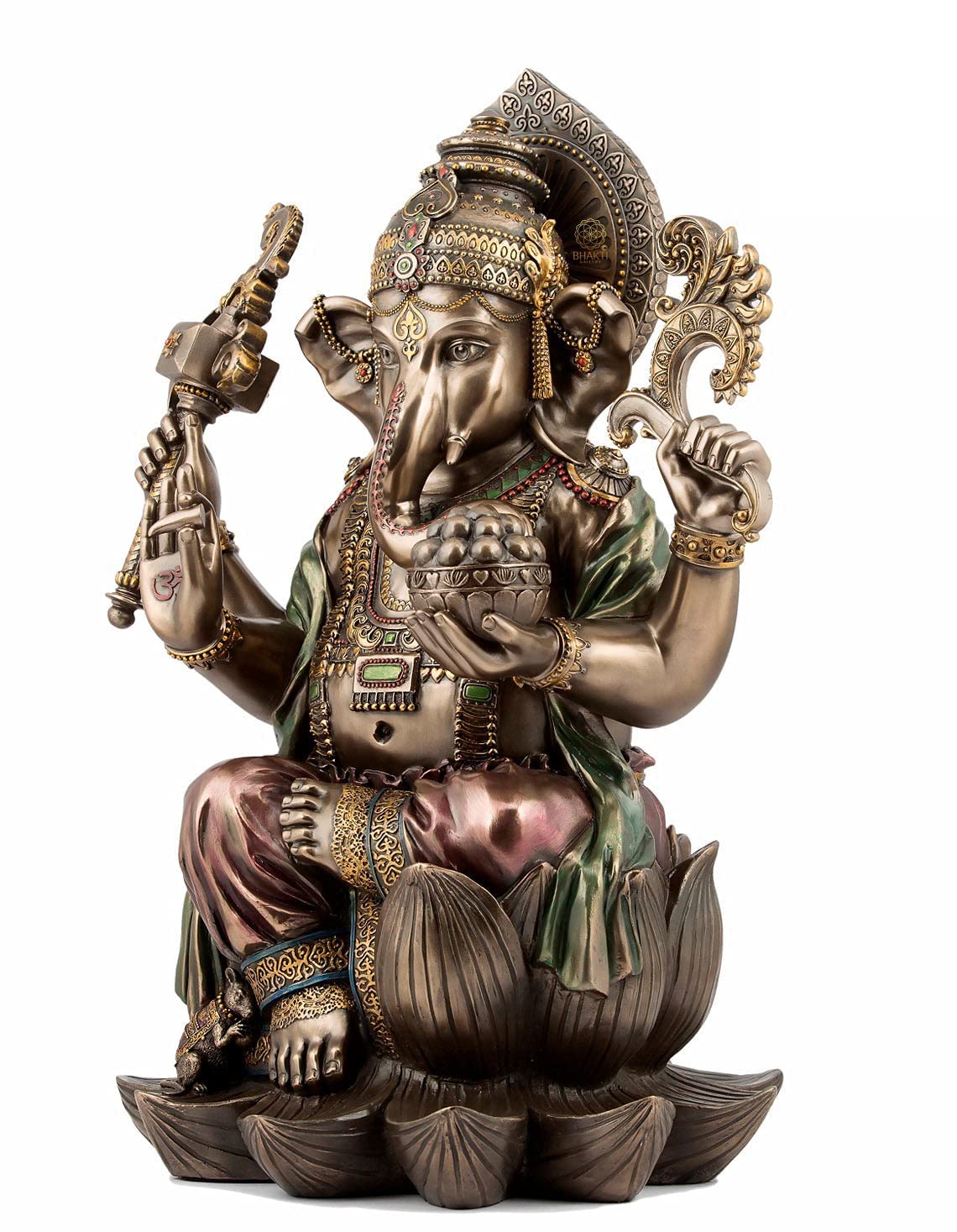 Sri Krishna Culture-Large Sitting Ganesh On Lotus-Height-19 Inches-Antique Finish-Home Decoratives