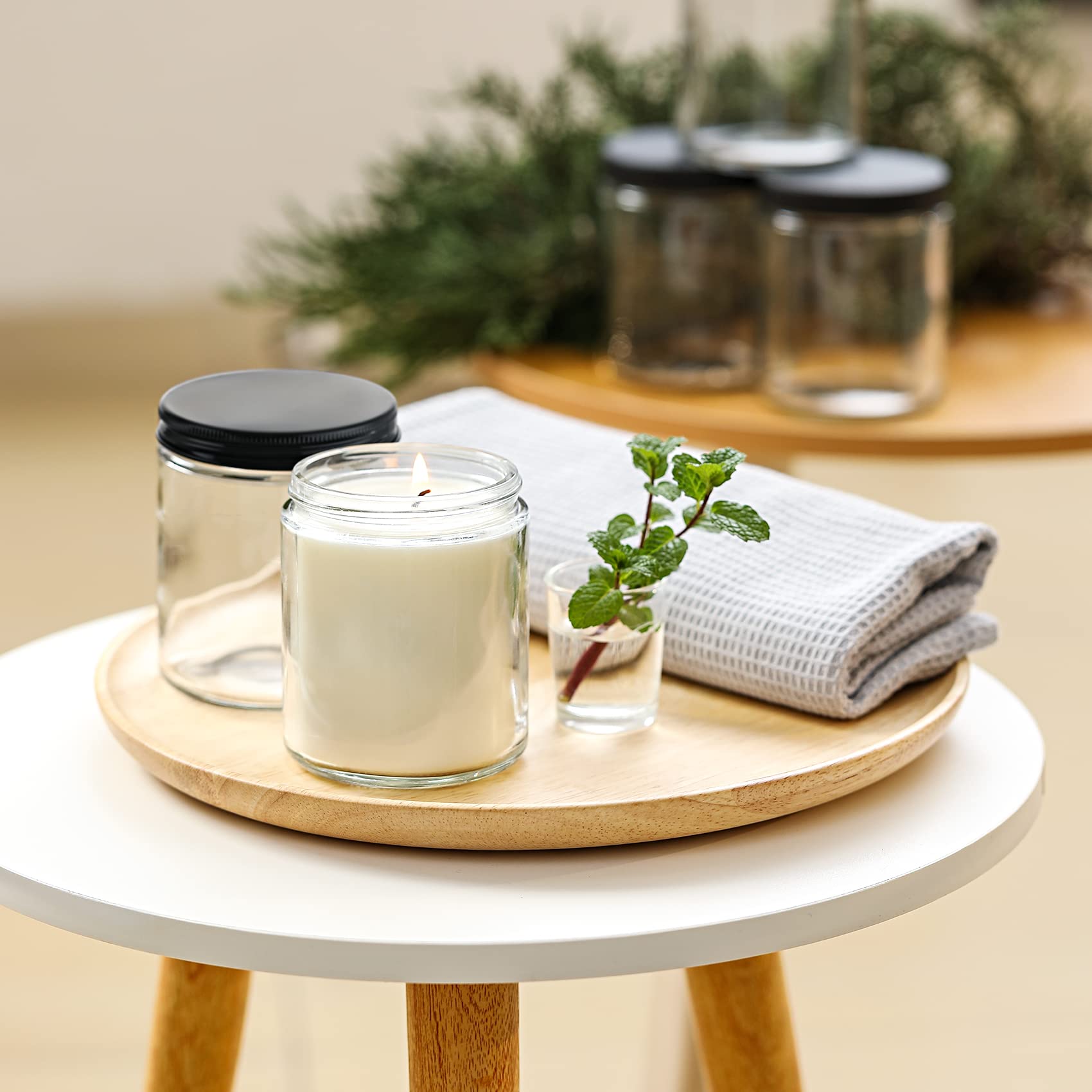 24 Pack, 8 Oz Thick Glass Jars With Metal Lids, Clear Round Candle Making Jars,Empty Food Storage Containers, Mason Canning Jar