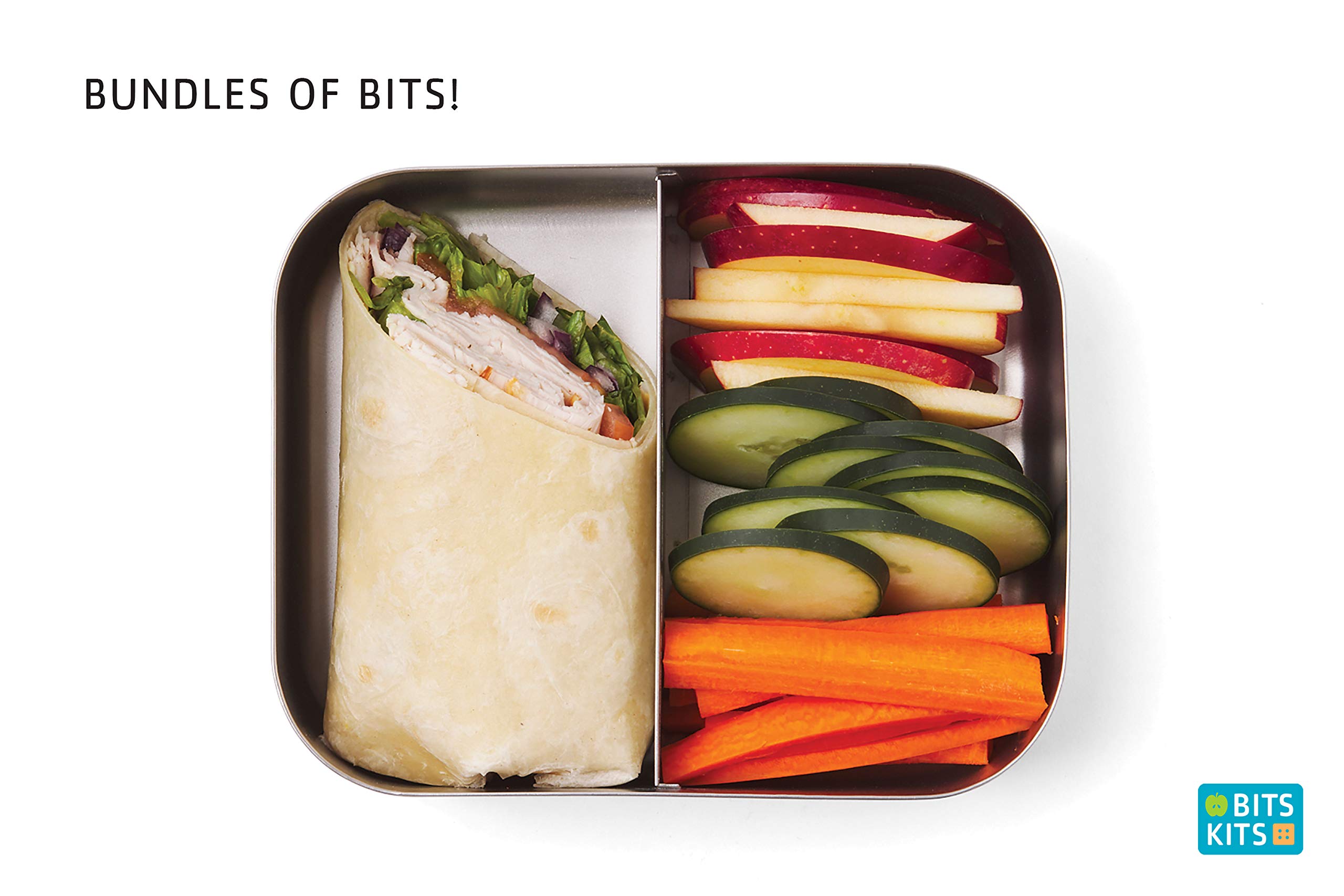 Bits Kits Stainless Steel Bento Box Lunch And Snack Container For Kids And Adults, 2 Sections