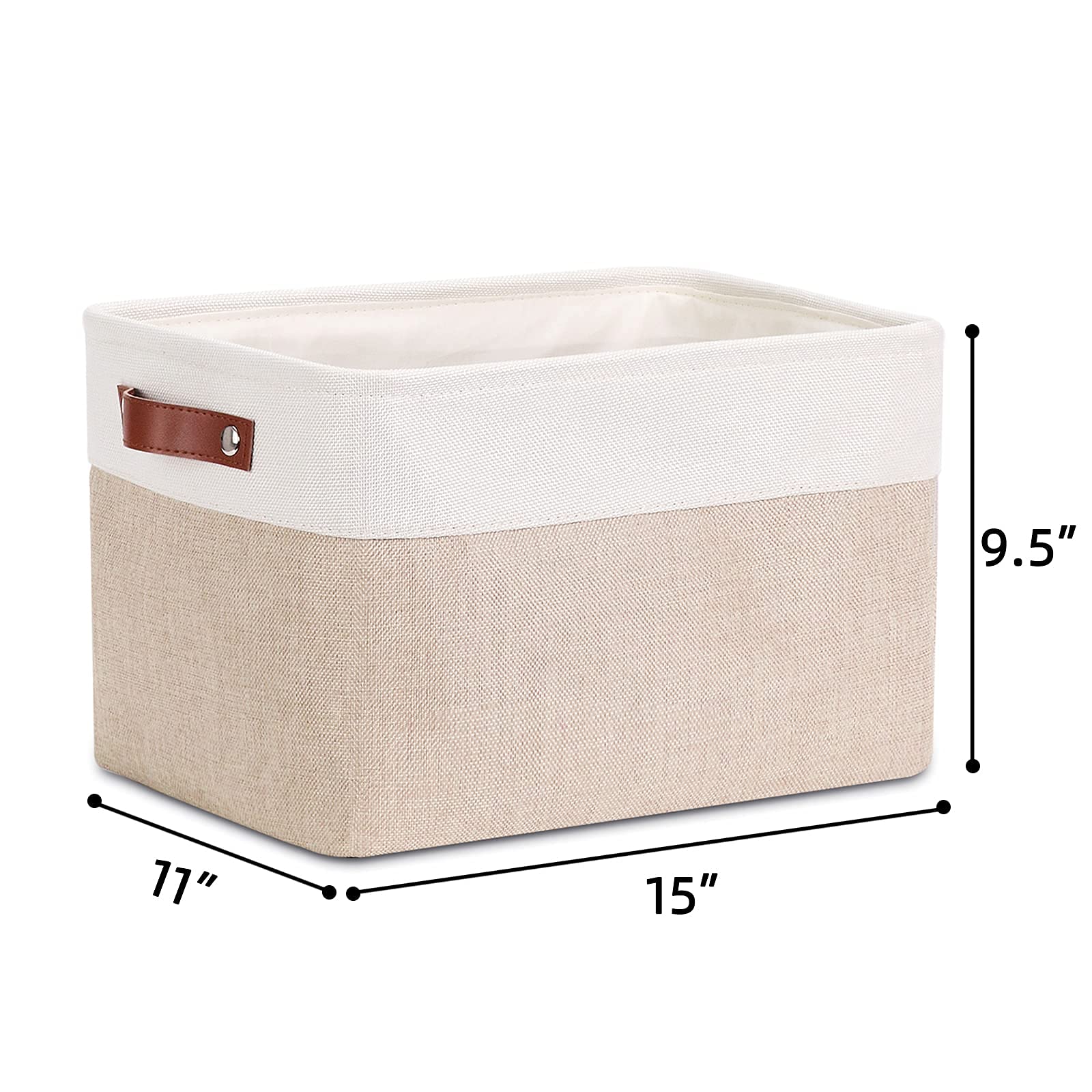 DULLEMELO Fabric Storage Basket for Shelves/Closets  Collapsible Rectangle Basket for Organizing Clothes  Toys  Towels  Books  Laundry  Nursery  Dog Toy Basket Empty (White&Khaki)
