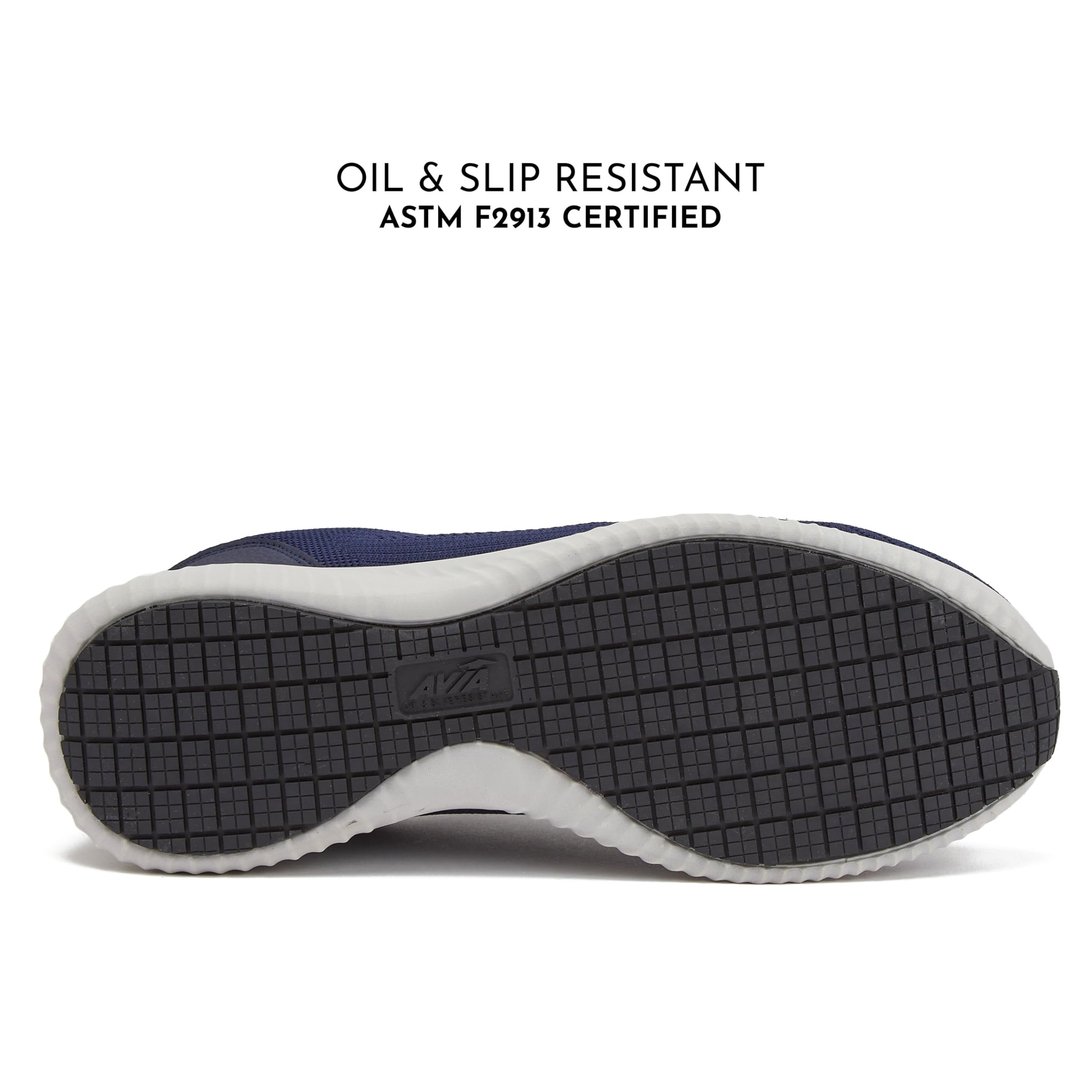 Avia Anchor Sr Mesh Slip On Non Slip Shoes For Men, Water Resistant Mens Restaurant, Work  Food Service Sneakers- Navy Blue, 115