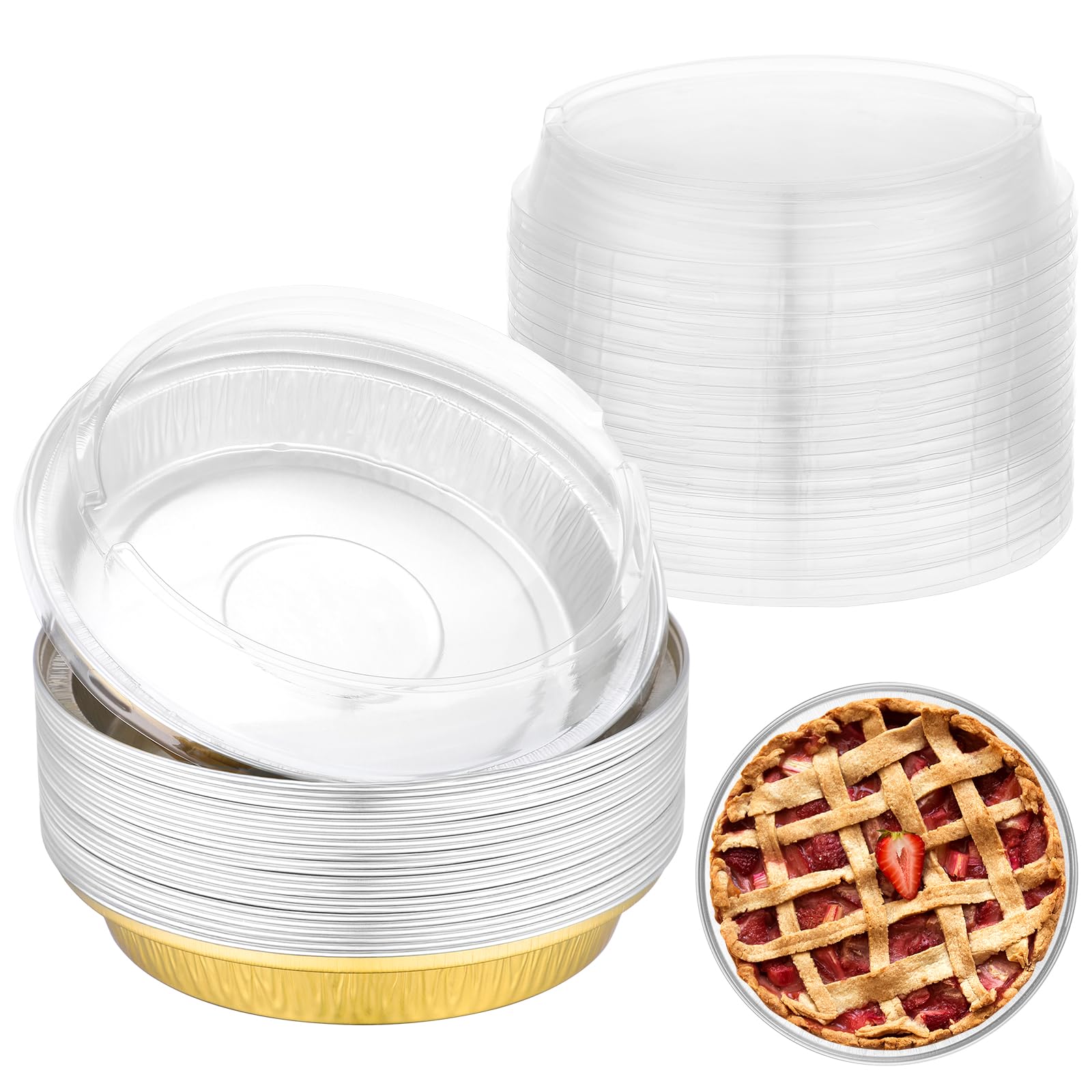 EUSOAR Gold Cupcake Liners, 25pcs 6 Inch Mini Pie Pans with Lids Baking Cups Cupcake Liners, 10oz Aluminum Muffin Pan Creme Brul