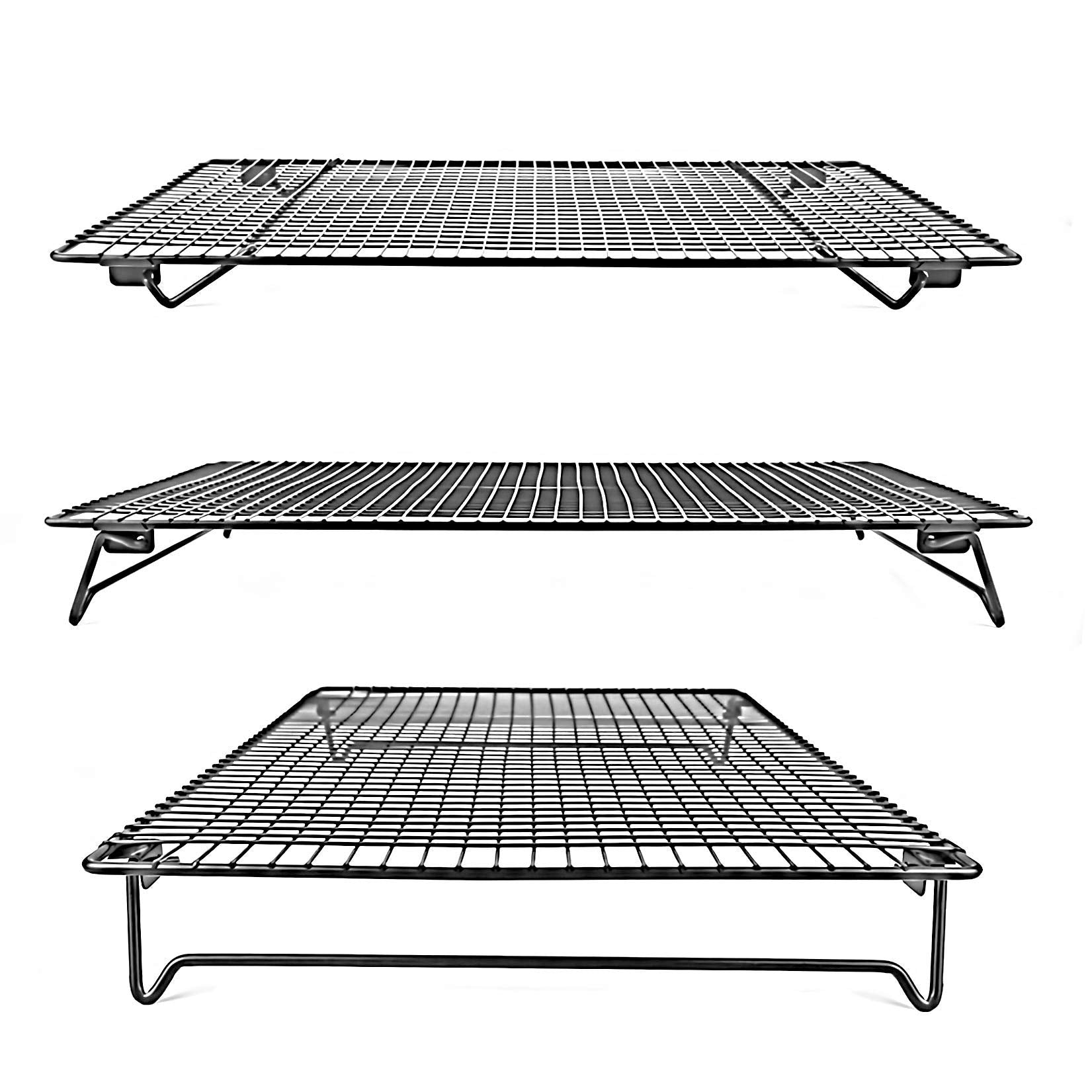 Kingrol 2-Piece Cooling Rack With Collapsible Folding Legs - For Cooking, Roasting, Drying, Grilling (Black)