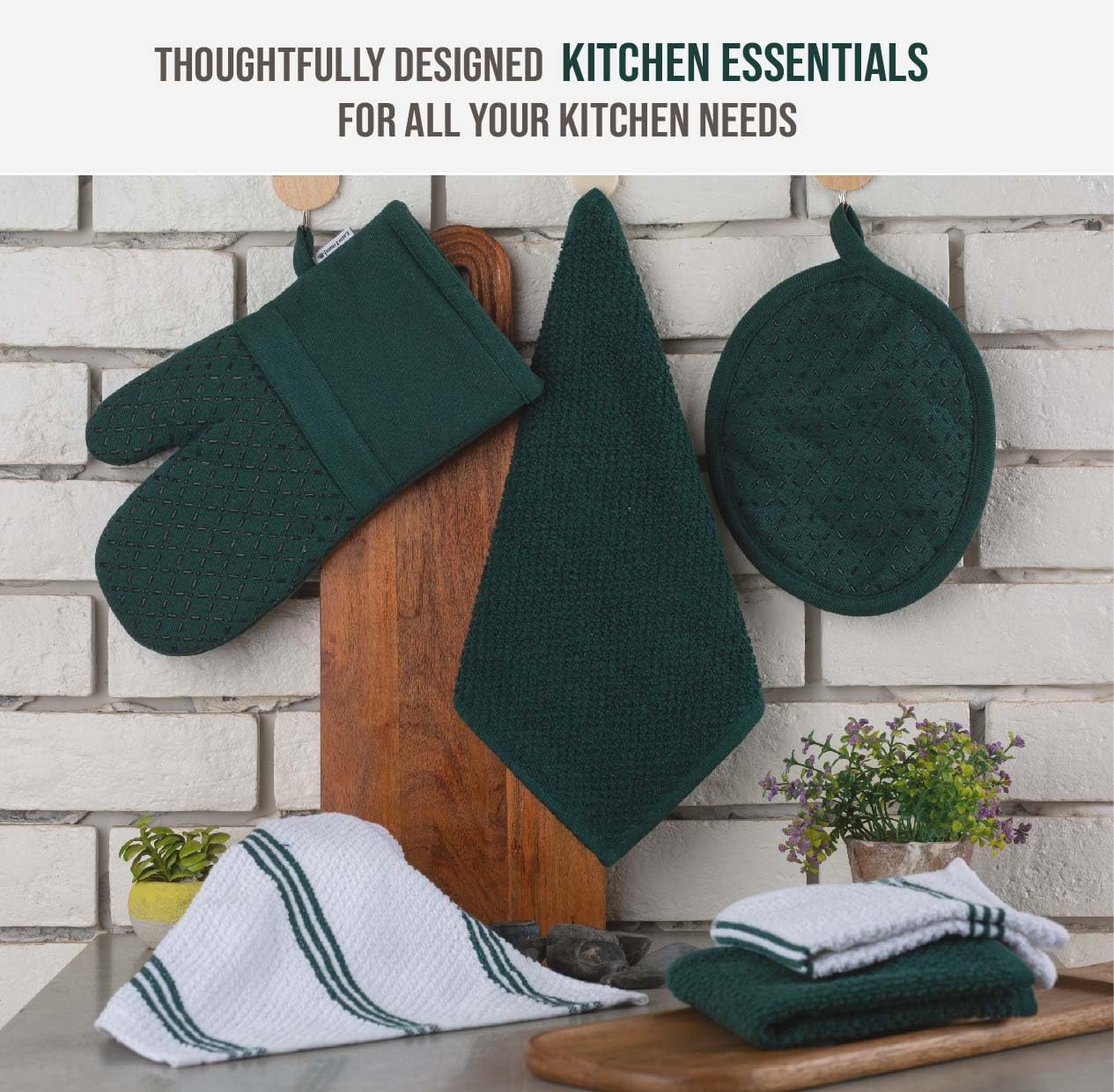 LANE LINEN Dish Towels and Dishcloths Sets - 16 Pc Kitchen Mitts and Pot Holders, 100% Cotton Kitchen Dish Rags for Washing Dish